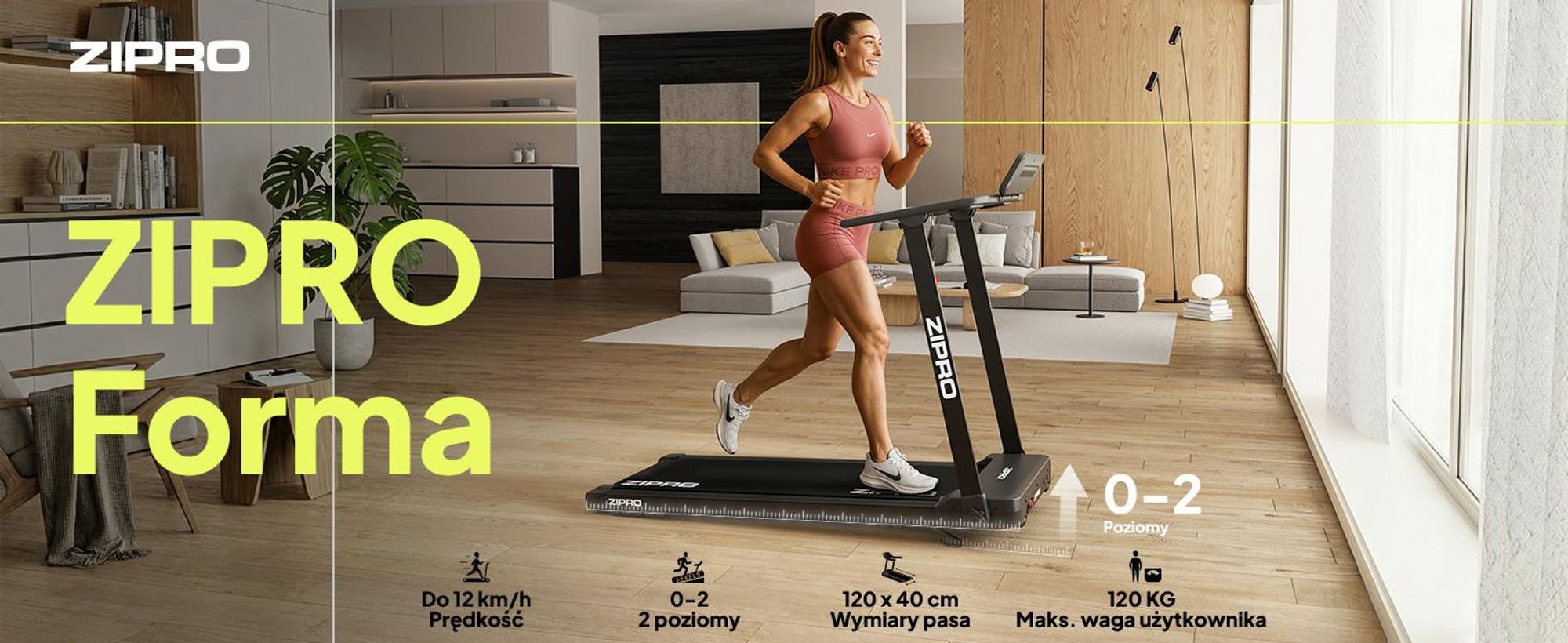 Bieżnia elektryczna ZIPRO Forma | Składana pod Łóżko do Biegania | 1-12 km/h | Pas 120x40 cm | Amortyzacja Reel Feel | Zwift Kinomap | do 120 kg