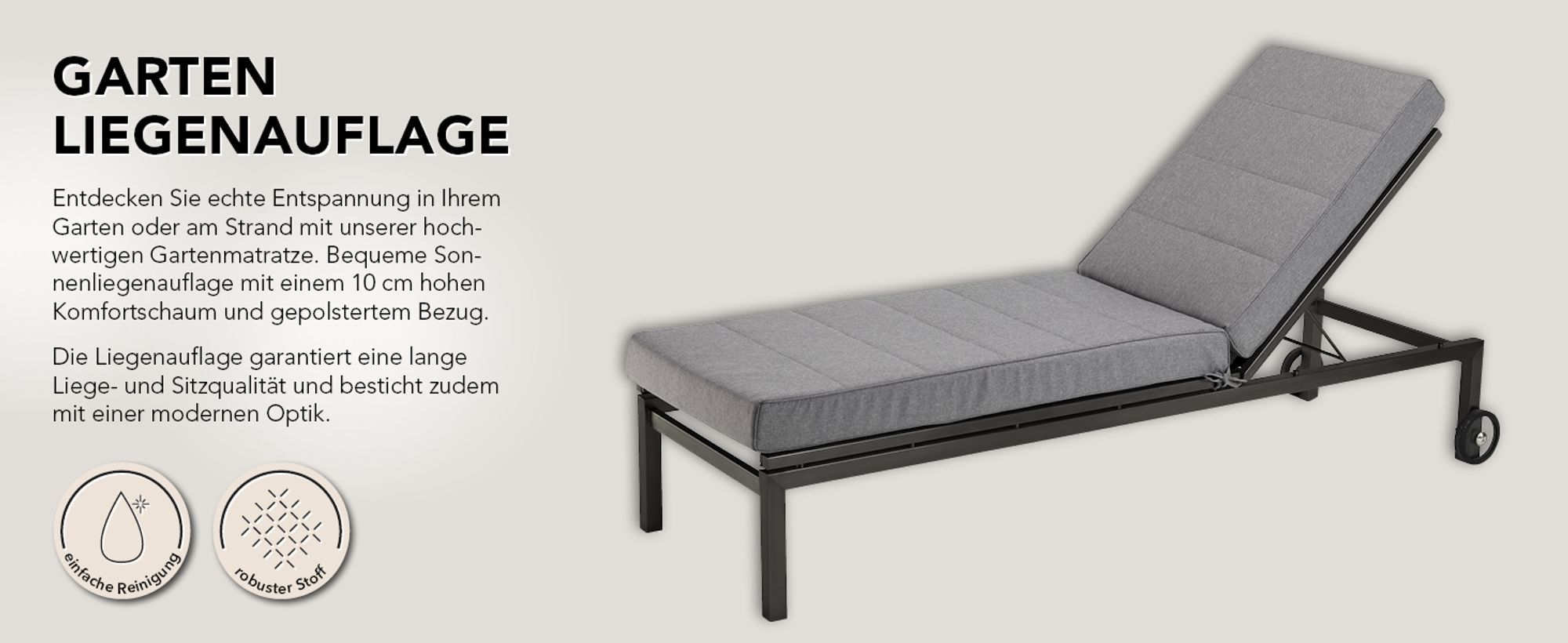 Hochwertige Auflage für Gartenliege | Liegenauflage | 60 x 200 cm | Outdoor Auflage | XDREAM Garden