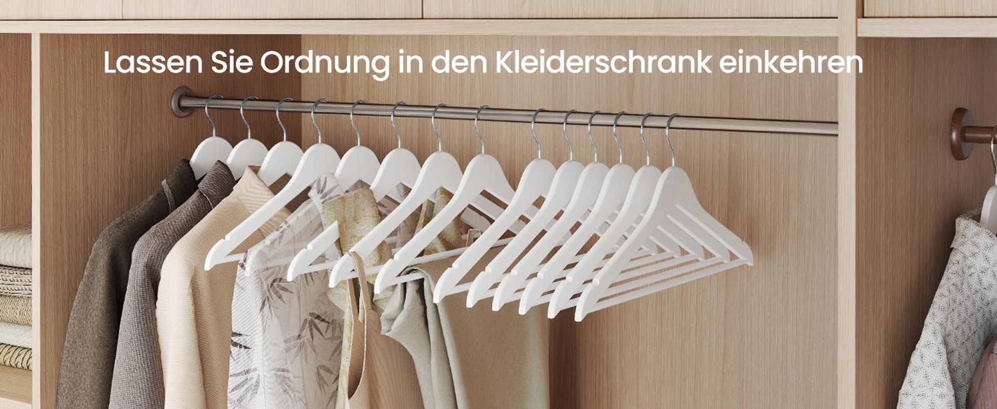 SONGMICS Kleiderbügel Holz, 10er Set, Holzbügel schlank, Bügel, 360° drehbar, Birkenholz, für Träger und Jacken, weiß