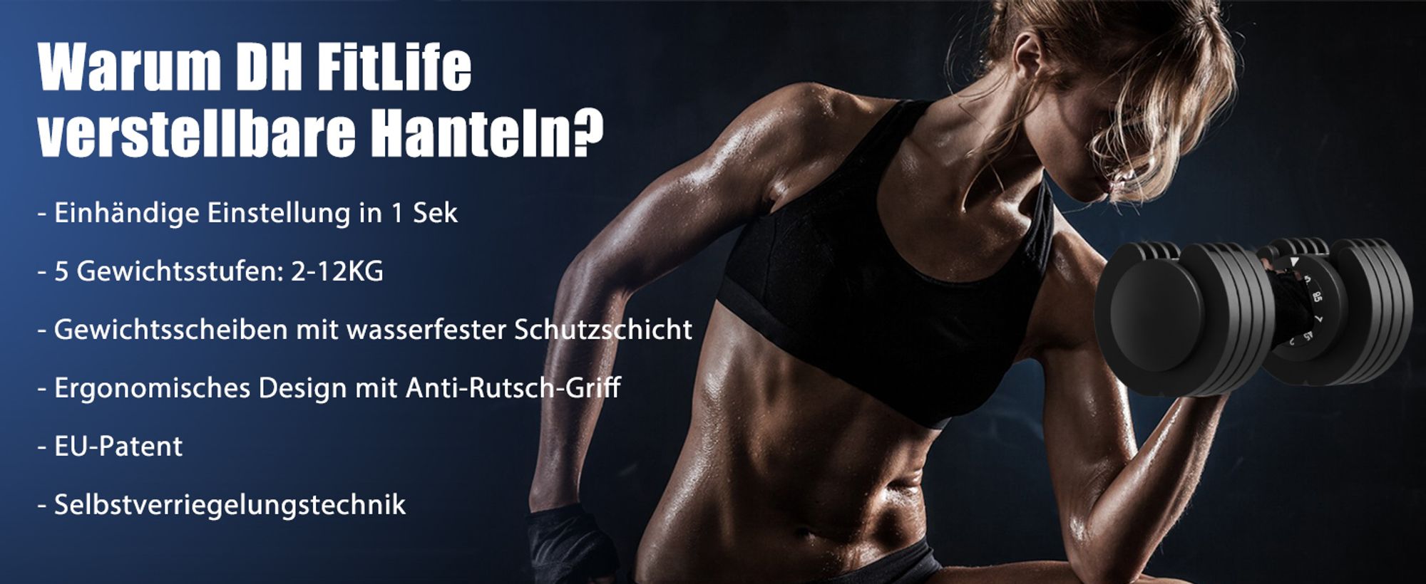 DH Fitlife Verstellbare Hanteln 12kg x 2, Platzsparende Kurzhanteln mit 5 Gewichtsstufen (2-12kg), 2er Set für Fitness und Körpertraining