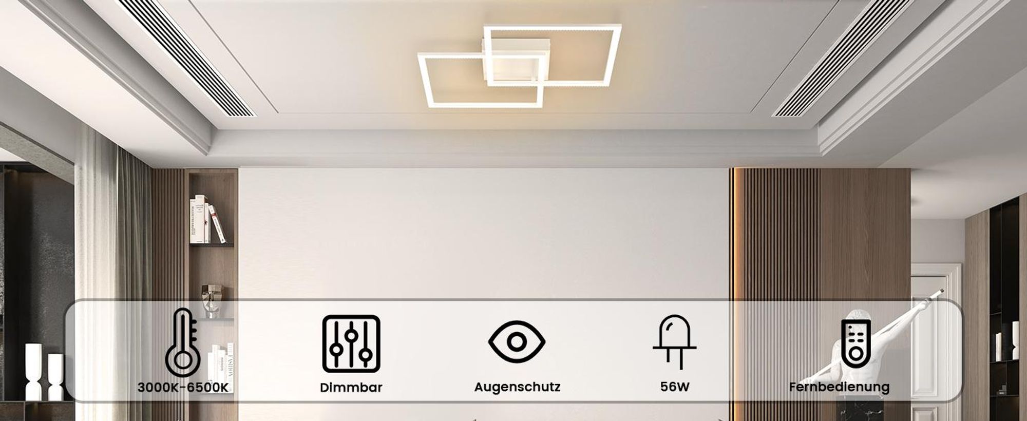 ZMH Ściemnialna lampa sufitowa LED do salonu - lampa sufitowa do salonu Nowoczesna lampa do sypialni z pilotem 52W