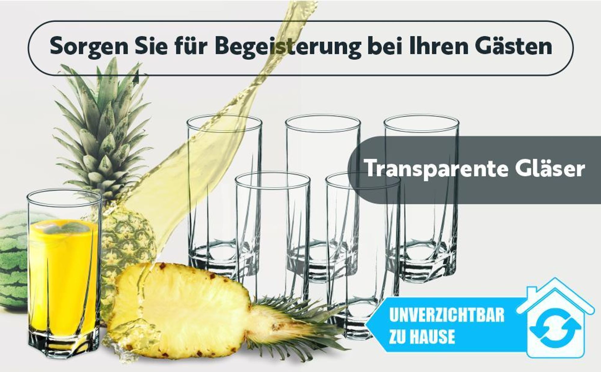KADAX Trinkgläser aus Glas, Getränkegläser "Meco", 6er Set, hoch, 380ml