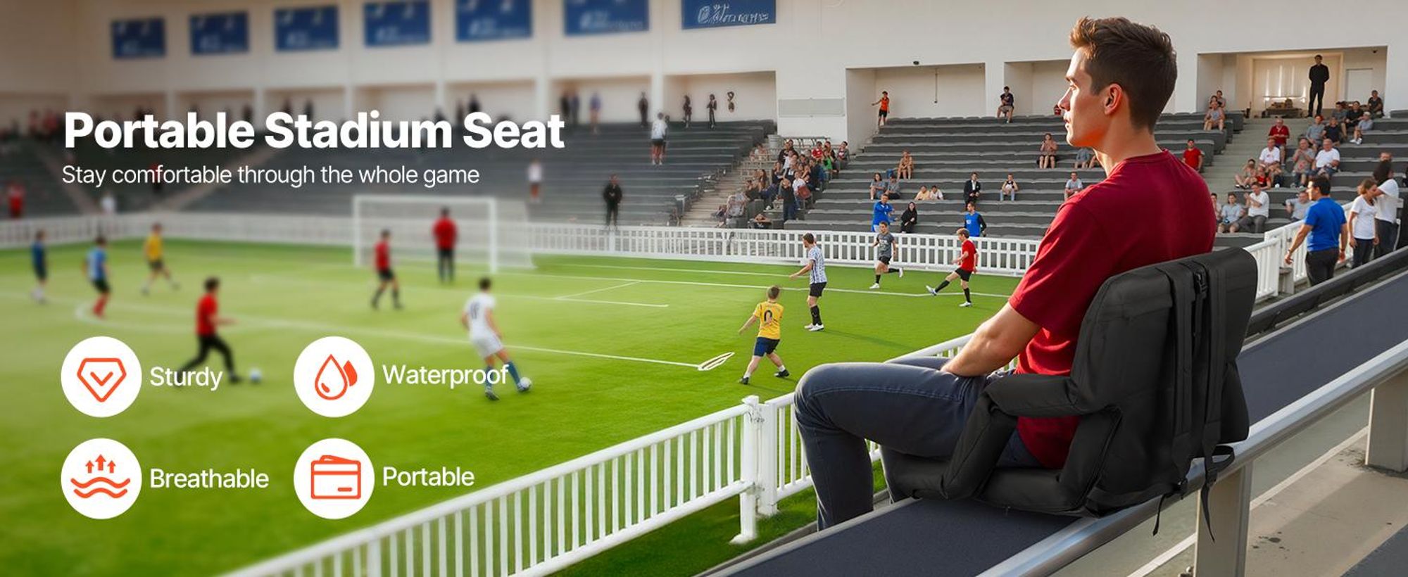 VEVOR Stadionstuhl, 6 verstellbare Winkel Tribünenstuhl, 73,66 mm gepolsterter Stadionstuhl mit Rückenstütze und Armlehne, breiter Tribünenstuhl mit Haken-Taschenbecherhalter für Picknicks, Strand-Sport und Gaming, Faltbar-Breit, 1 Stück