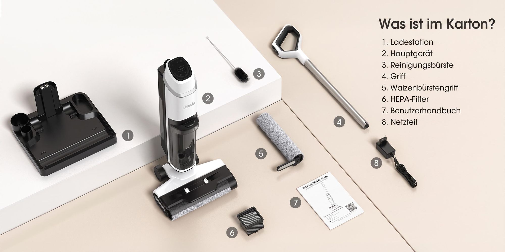 Lubluelu 3-in-1 Nass-und Trockensauger, 17kPa Saugkraft, Selbstreinigungsfunktion per Knopfdruck, HEPA-Filter, Intelligente Sprachansage, Für Tierhaar