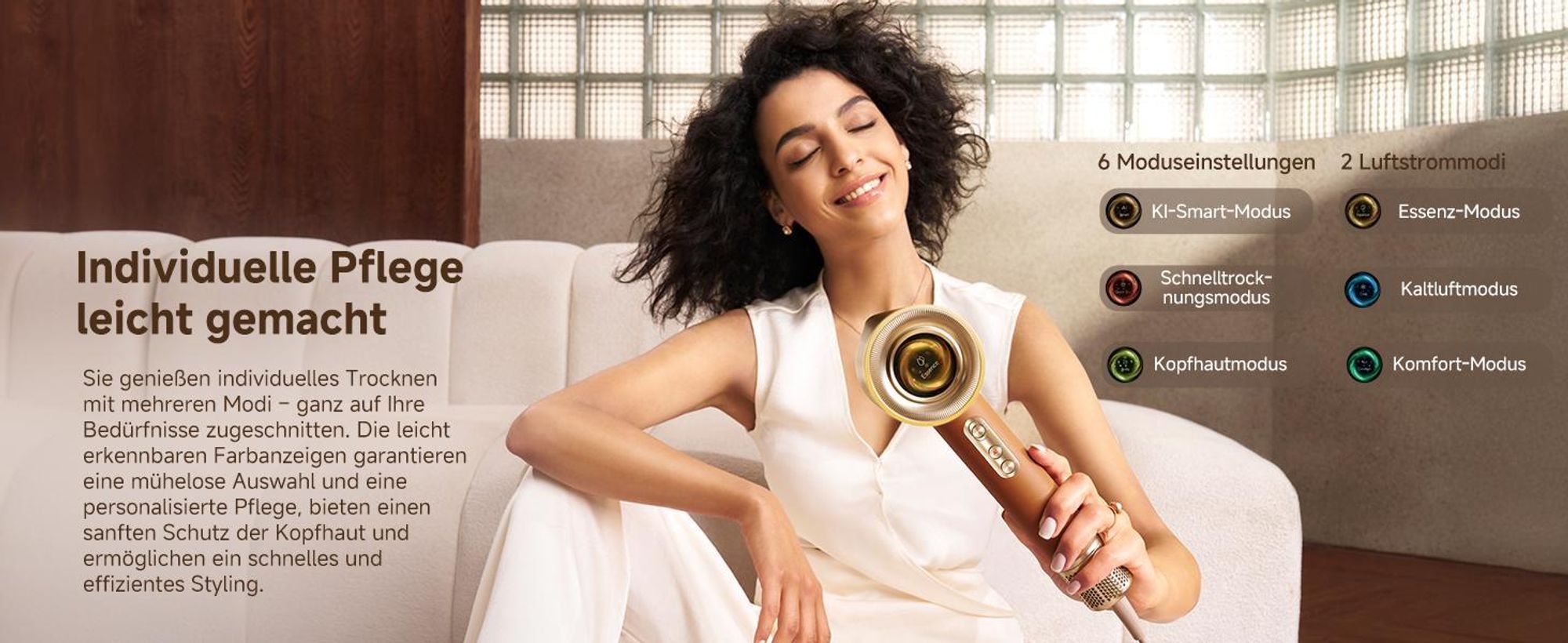 Dreame Miracle Pro Haartrockner,Rotlicht-Kopfhautpflege,Haarpflege mit negativen Ionen,130K U/min,4 Temperaturstufen,2 Gebläsestufen,Ledergriff,Gold