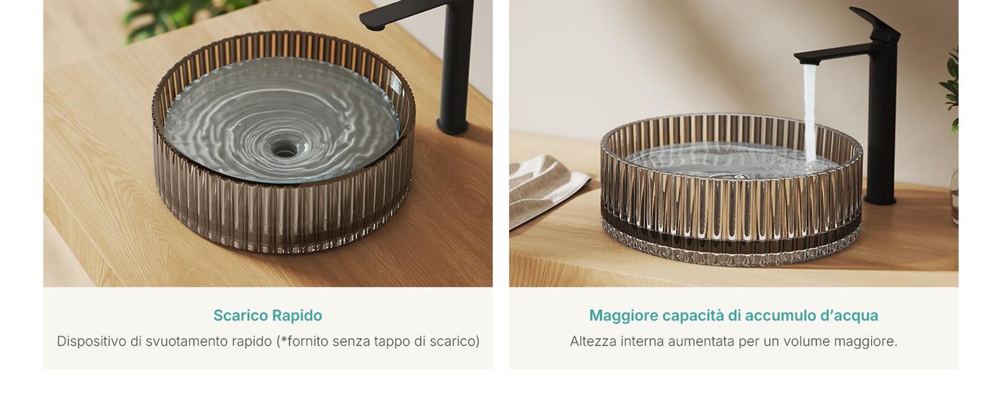 Lavabo da appoggio EMKE rotondo 400x400x120 mm in vetro cristallo temperato galvanico nero opaco, senza foro per rubinetto e troppopieno, design moderno