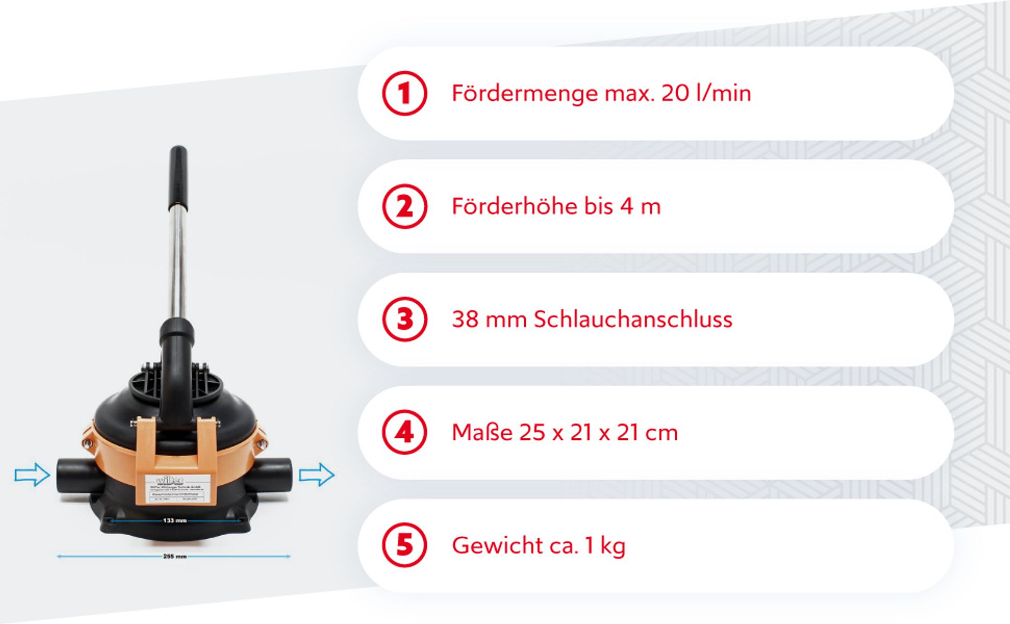 Handpumpe Wasserpumpe mit rostfreiem Stahlhebel max. 70l/min