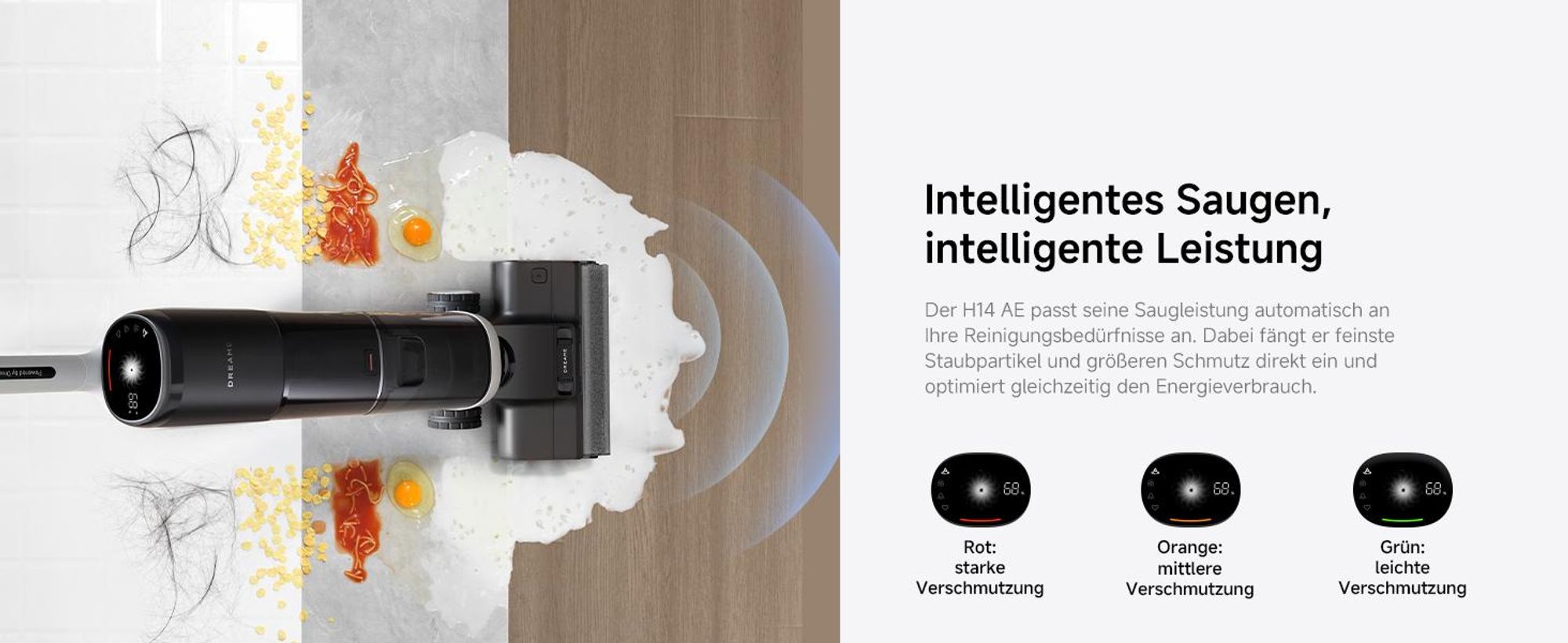 Dreame H14 AE Nass- und Trockensauger,18kPa Saugkraft,180° Lie-Flat,60 °C Bürstenpflege,selbstreinigend&trocknend,Doppelrotationsbürste,App,LED,280㎡