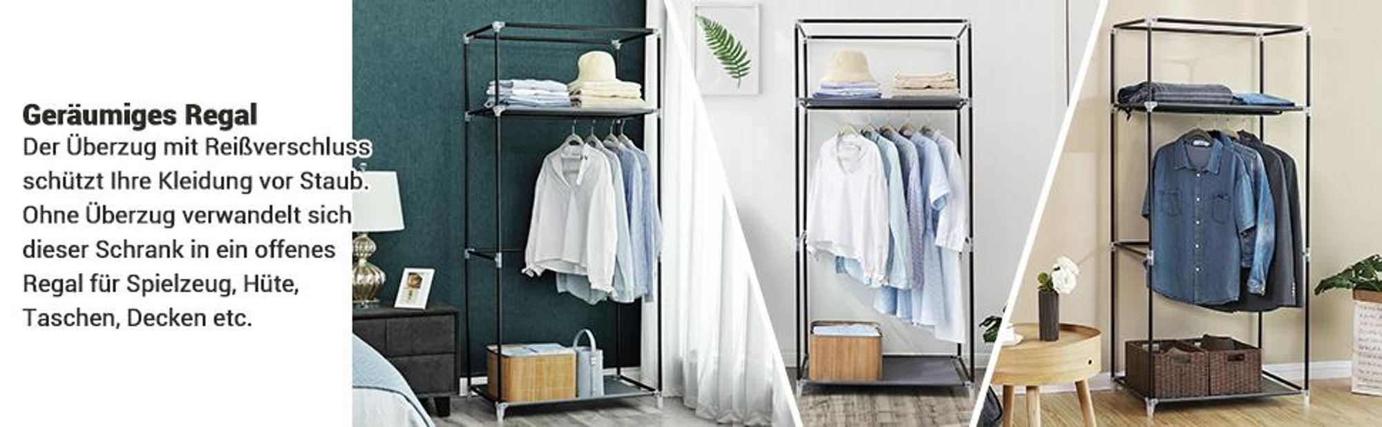 SONGMICS Kleiderschrank Stoffschrank mit Kleiderstange