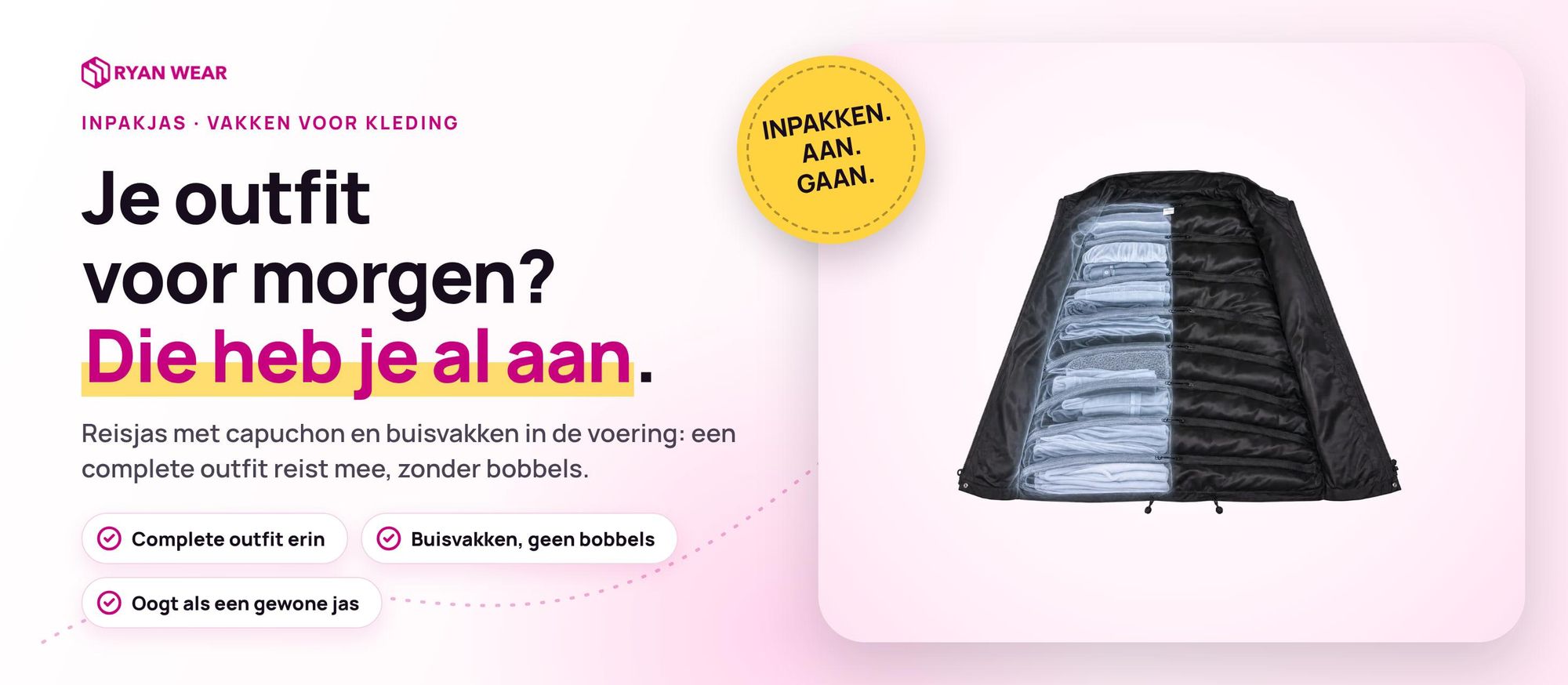 Ryanwear Inpakjas: uni reisjas met capuchon en buisvakken voor kleding