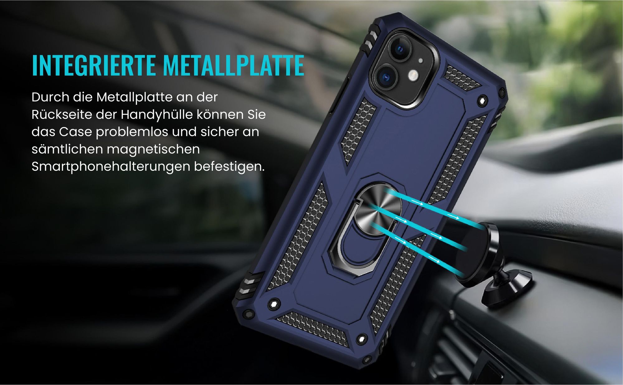Bumper für Apple iPhone 11 in Blau mit Metallplatte