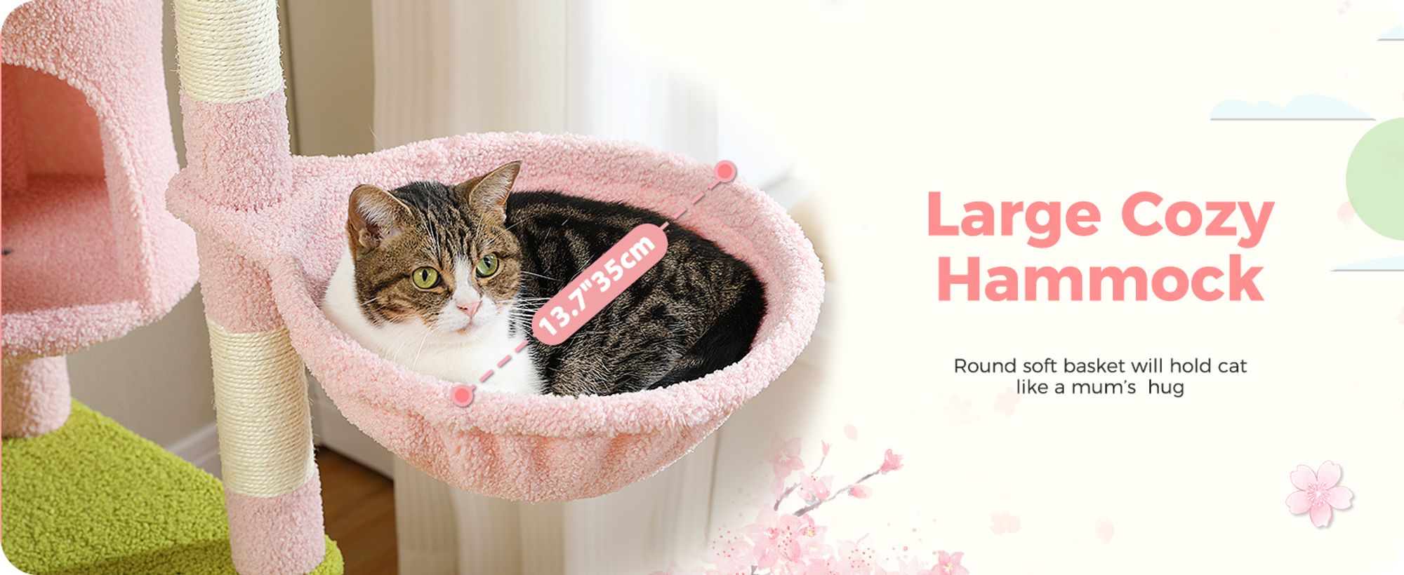 Purpurra Kratzbaum Katzenturm mit großer Hängematte und Höhle für große Katze, 150cm