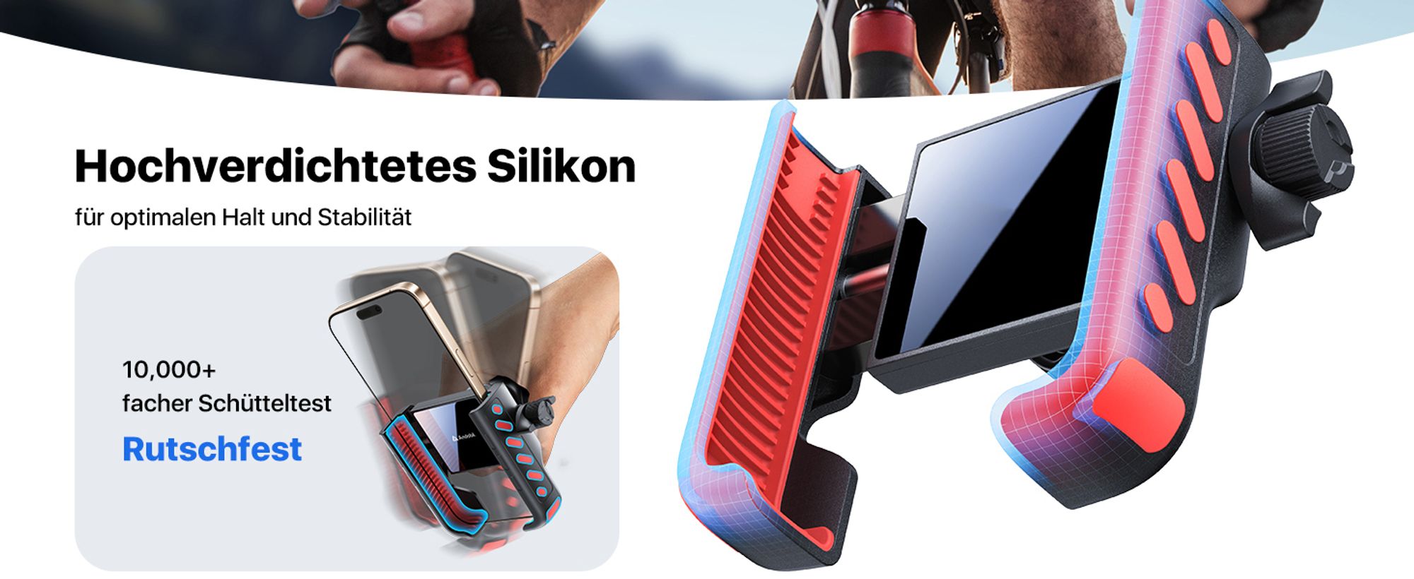 Stabile Handyhalterung Fahrrad – Schockabsorbierend metallklemme Universal Handyhalterung Motorrad 360° Handyhalter Fahrrad für iPhone 16/15/14 ProMax