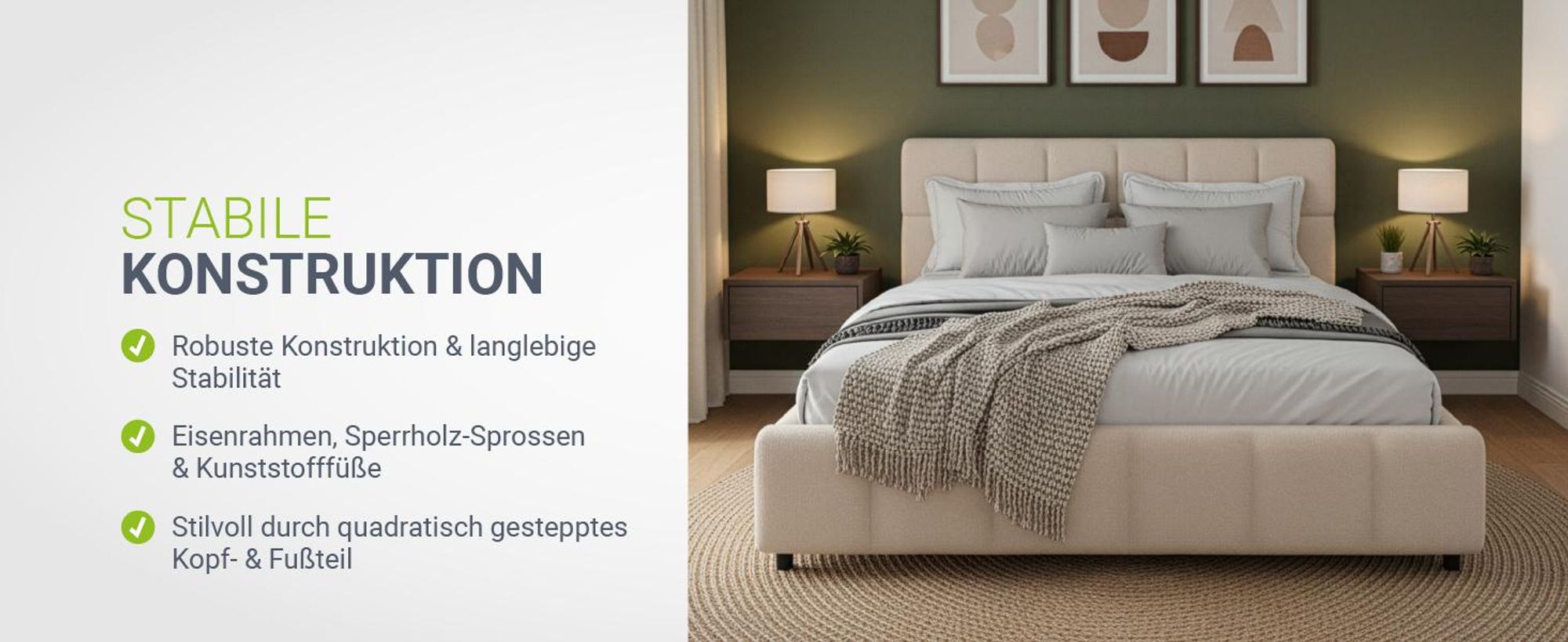 Juskys Polsterbett Florenz 140 x 200 cm mit Matratze, Bouclé, Bubble Design & modern – Beige