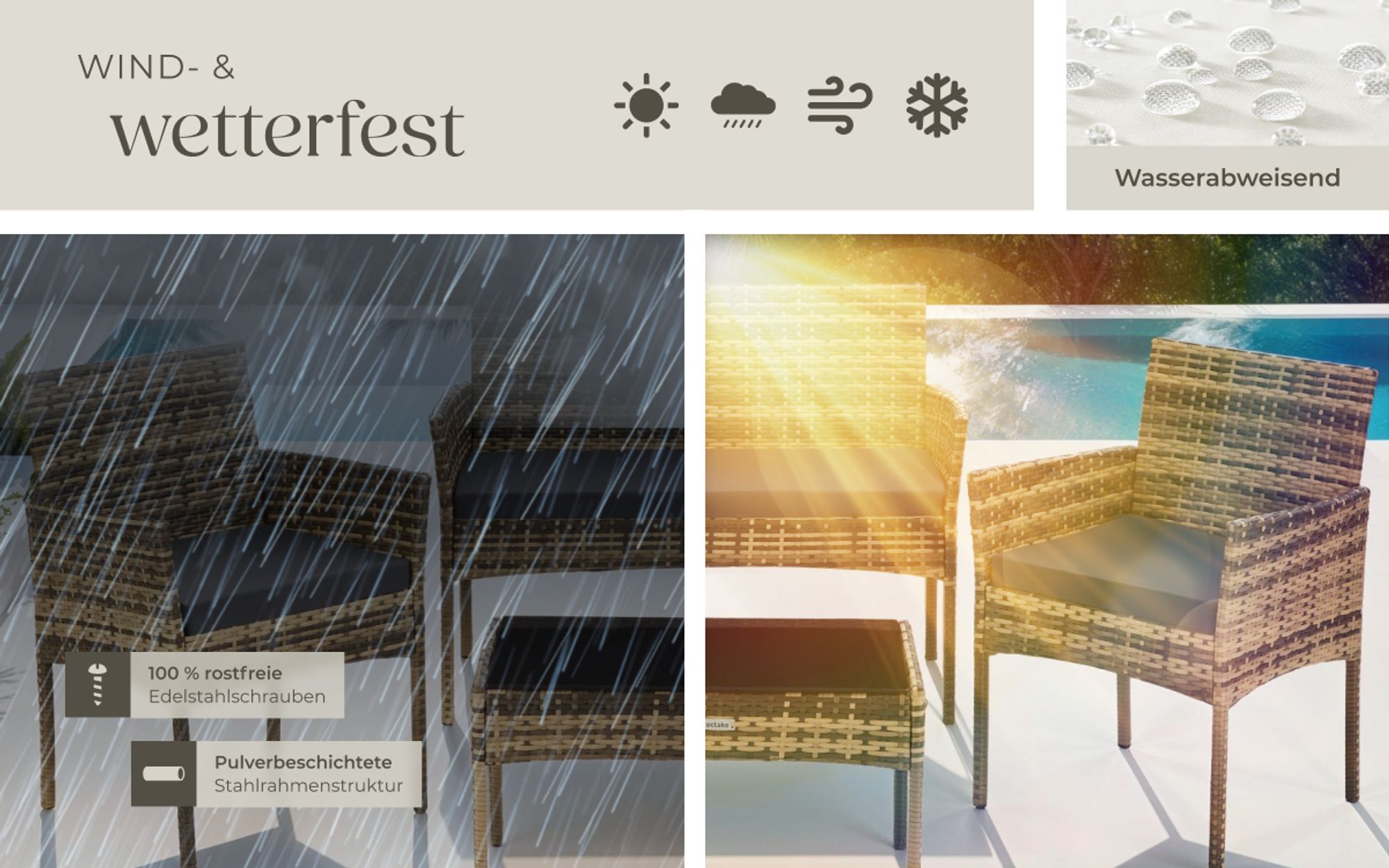 tectake® Rattan Gartenset Palese für 4 Personen