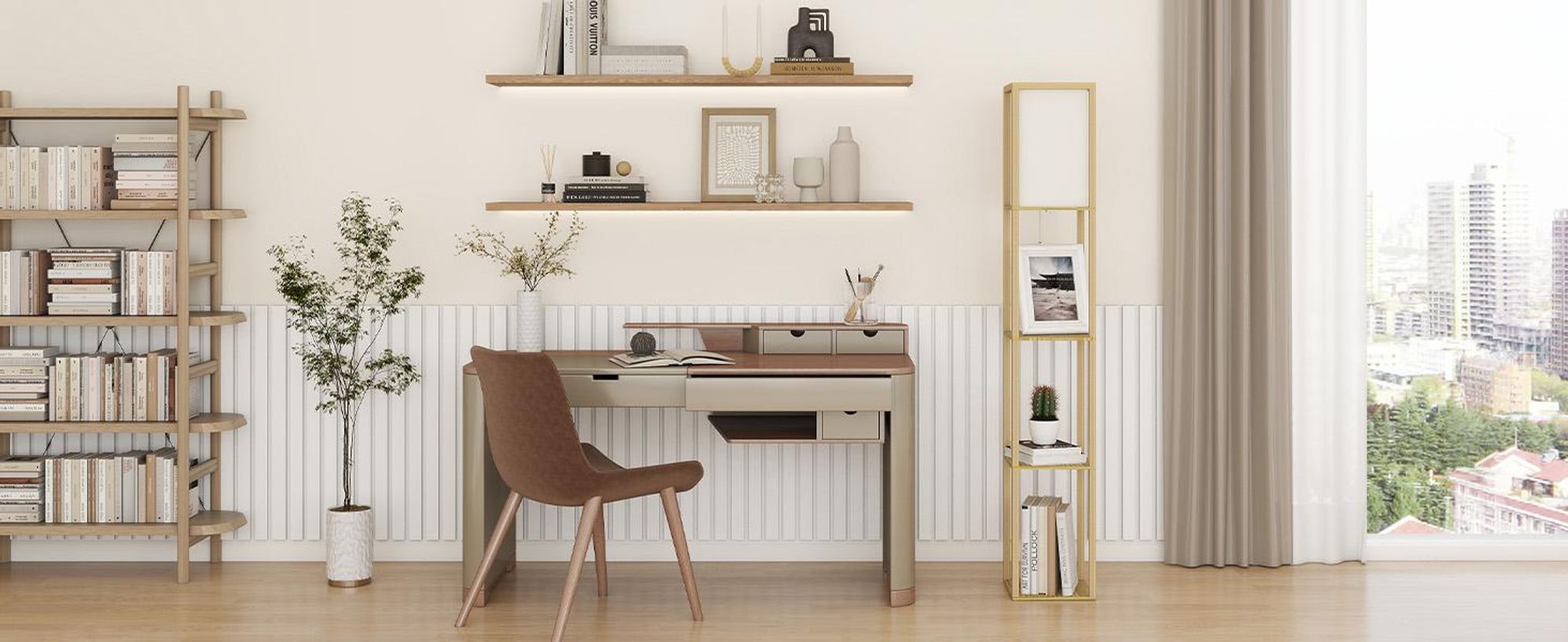 Puluomis 3 Ebene Stehlampe Stehleuchte Standleuchte standlampe Bodenlampe, E27 Innenbeleuchtung für Schlafzimmer Wohnzimmer Holz Regal holzfarbe 160cm