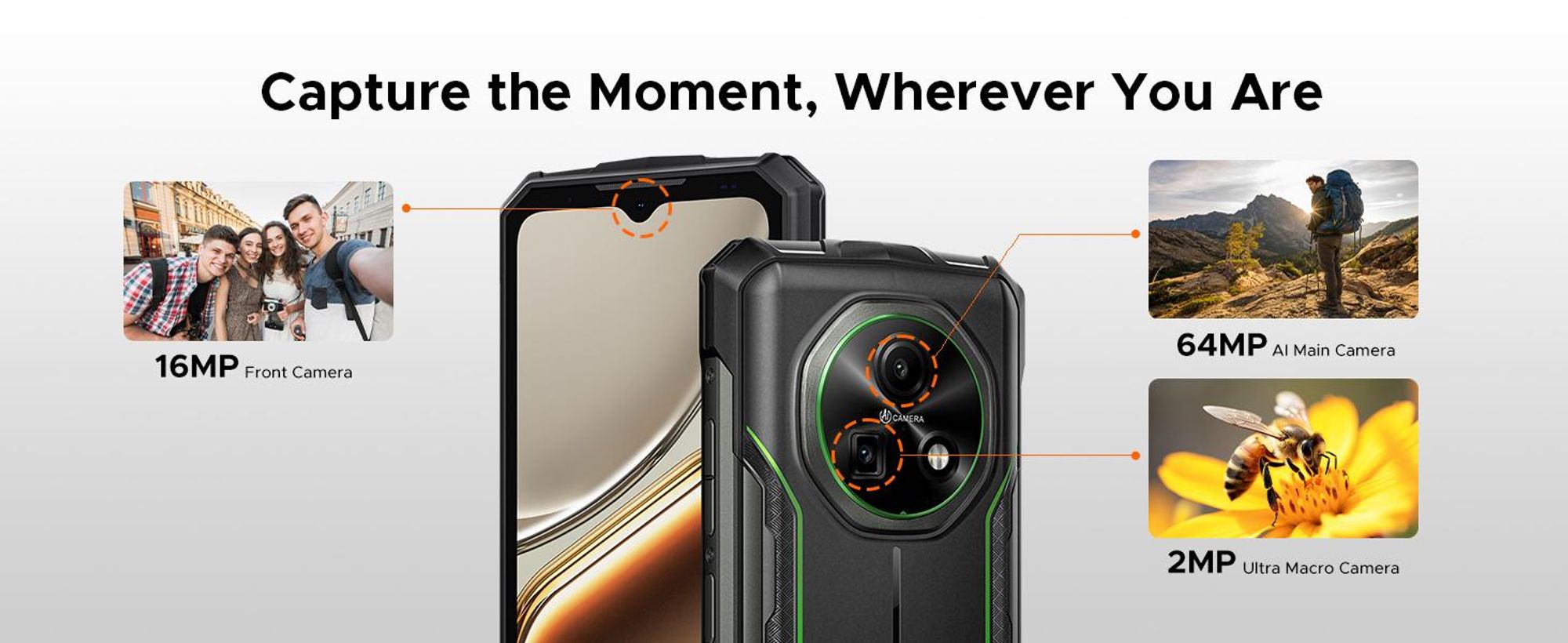 DOOGEE Fire 7 – Robustní outdoorový smartphone, 5G, Android 16, ochrana IP68/IP69K, 6,6" displej s obnovovací frekvencí 90 Hz, baterie 13000 mAh, 36+128 GB paměti, 64MP fotoaparát, NFC, čtečka otisků prstů, dual SIM, bez smlouvy