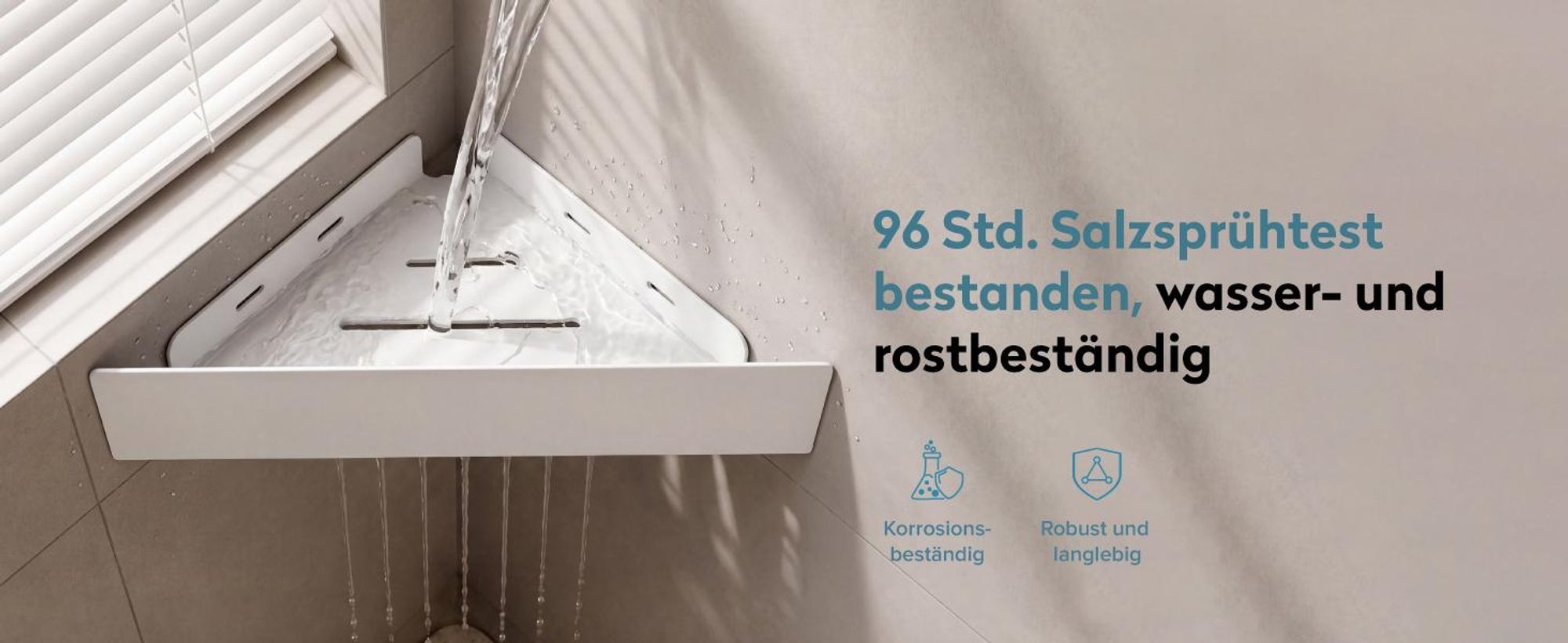 doporro Duschablage ohne Bohren Ecke, Duschregal zum Kleben, Eckregal Bad, Badezimmer Organizer, Wandregal für Shampoo und Duschgel, Sandweiß Reglo-07