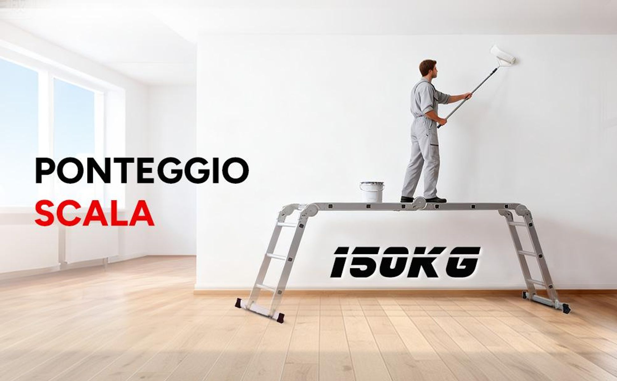 OUTIGO Scala multiuso, Scala multifunzione, Scala pieghevole, Scala telescopica, Scala a cavalletto 4x3 350cm, Scala appoggiante, Scala a dondolo