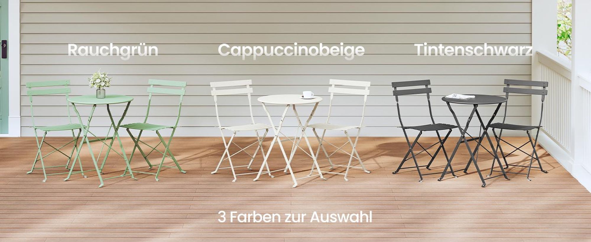 SONGMICS Balkonmöbel 3-teilig, 1 Klapptisch mit 2 Stühlen, Gartenmöbel-Set, aus Stahl, für Balkon, Terrasse, schwarz