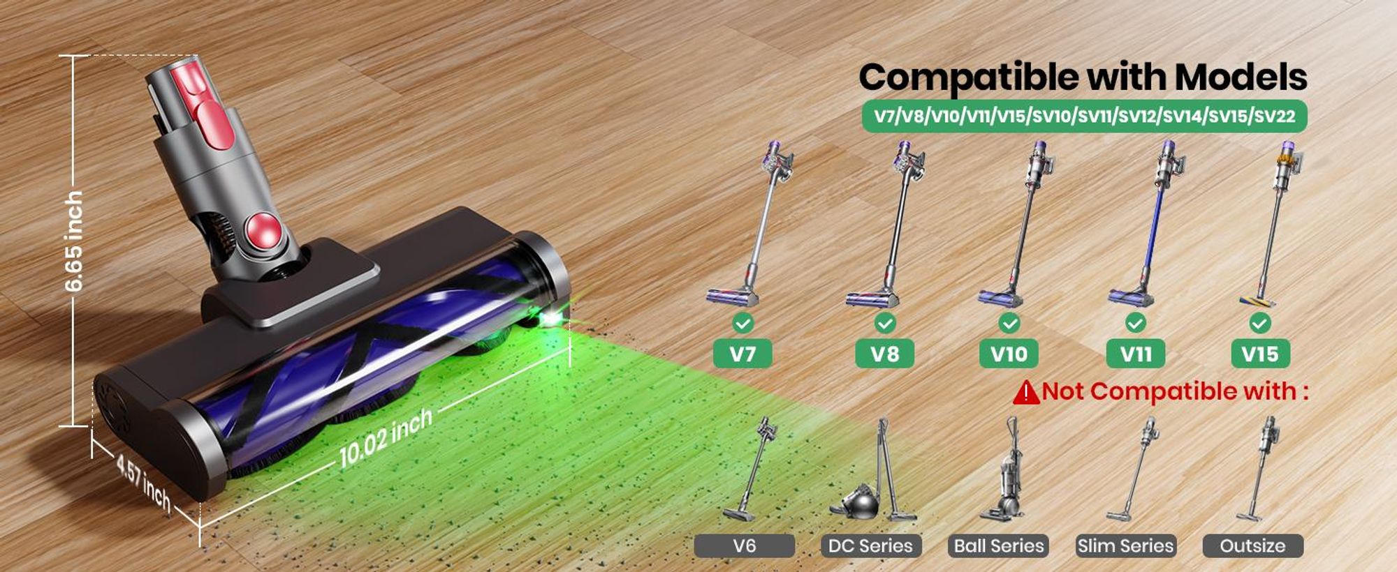 Bürste Kompatibel für Dyson V7,V8,V10,V11,V15 Staubsauger, Elektrobürste mit 2 Direktantrieb, mit Laser-LED, für Hartboden und KurzflorigeTeppiche