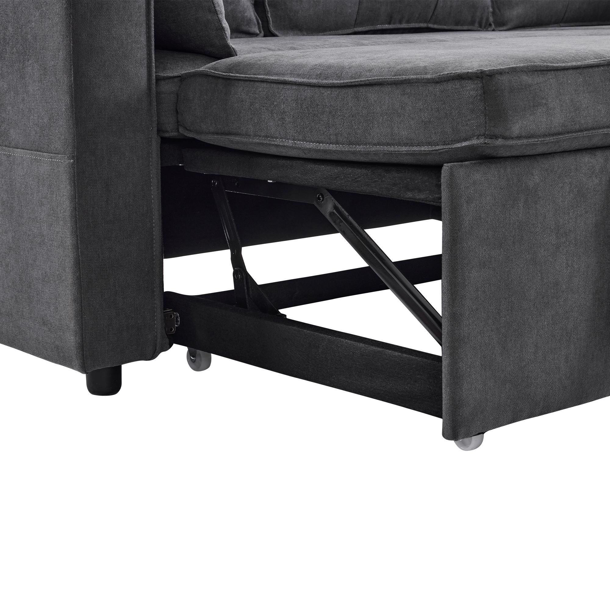 Merax Ecksofa, L-Form Sofa mit Schlaffunktion und Bettkasten, Couch mit Getränkehalter, 3-Sitzer Wohnzimmersofa, Couchgarnitur, Bettsofa, Grau