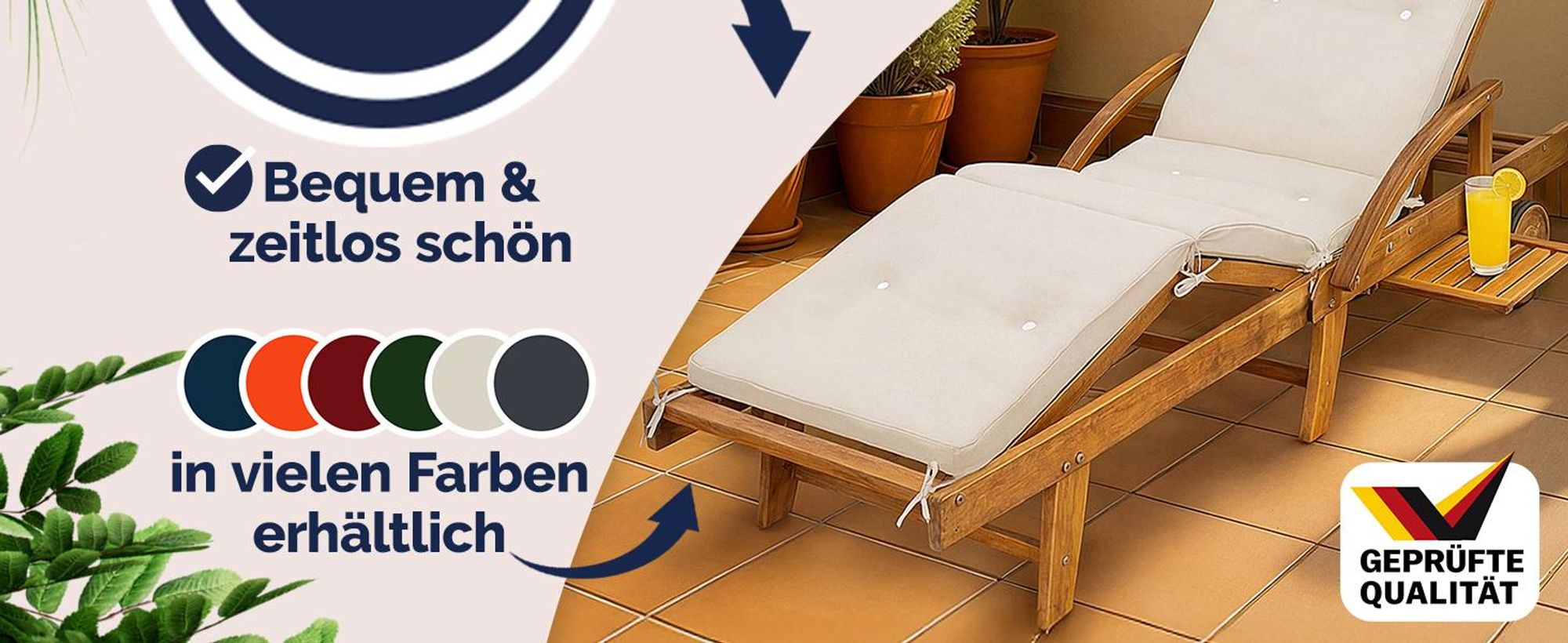 DETEX Polster Auflage für Gartenliege, Kissen, wetterfest, waschbar in Rot