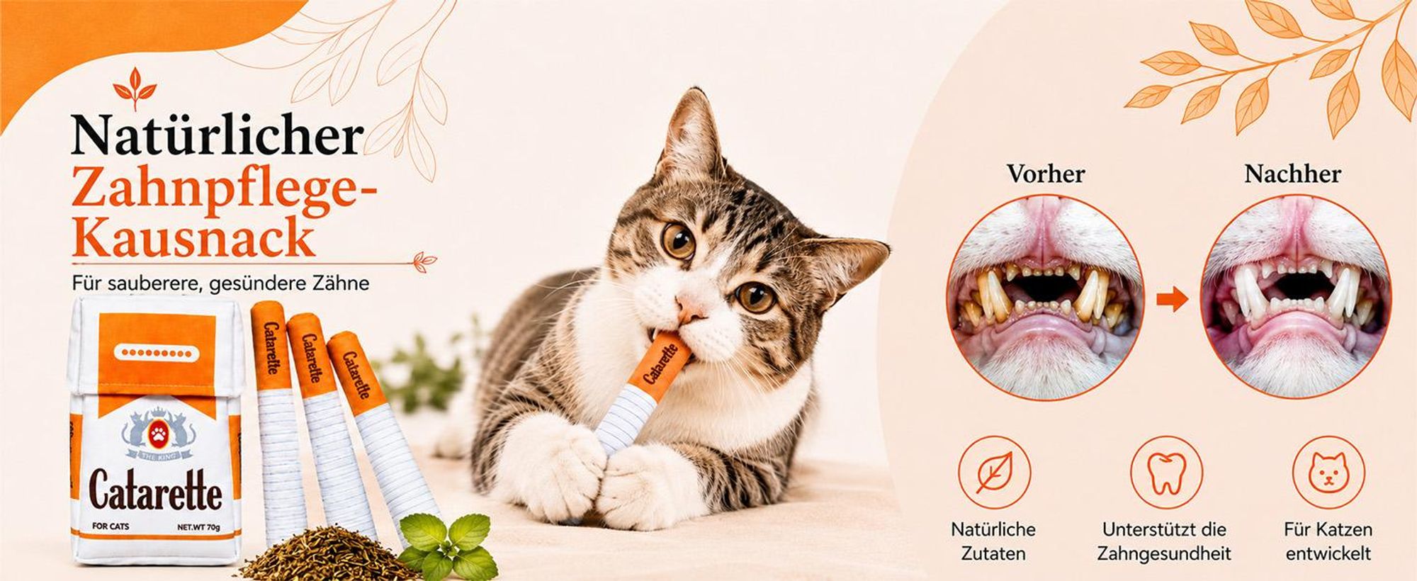 Catarette Katzenzigarette – Katzenspielzeug mit Katzenminze, 3er-Set aus Plüsch, Orange