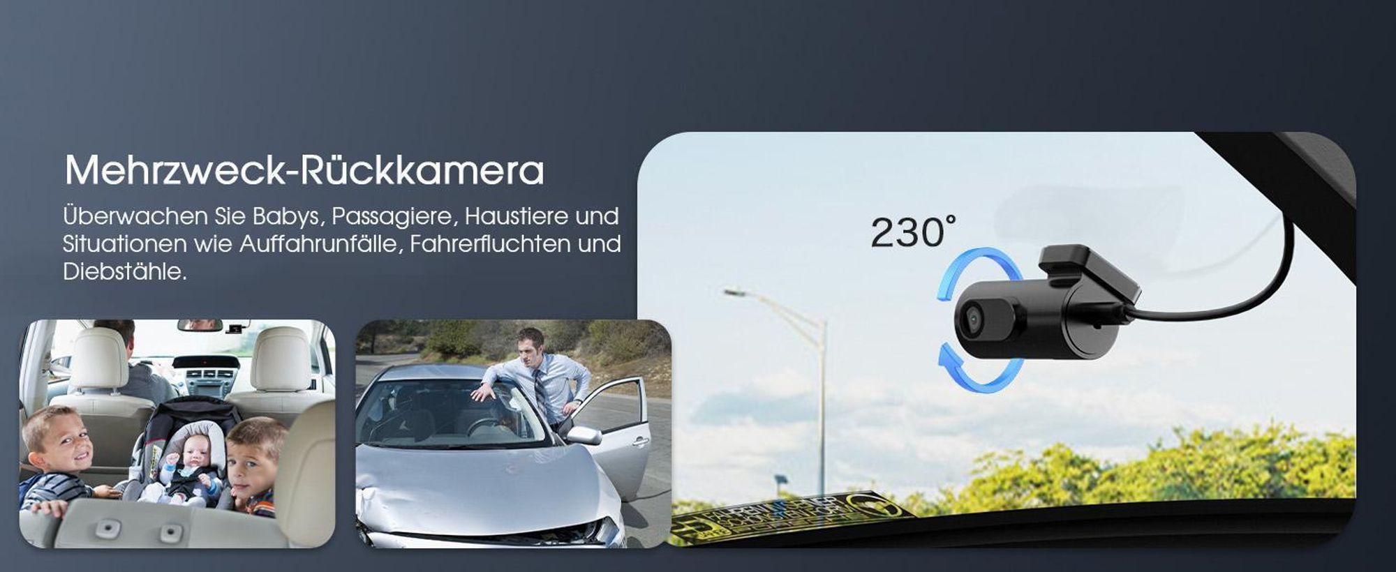 3-Kanal-Dashcam, 4K+1080P+1080P Dashcam Auto Vorne Innen Hinten mit 64GB SD Karte