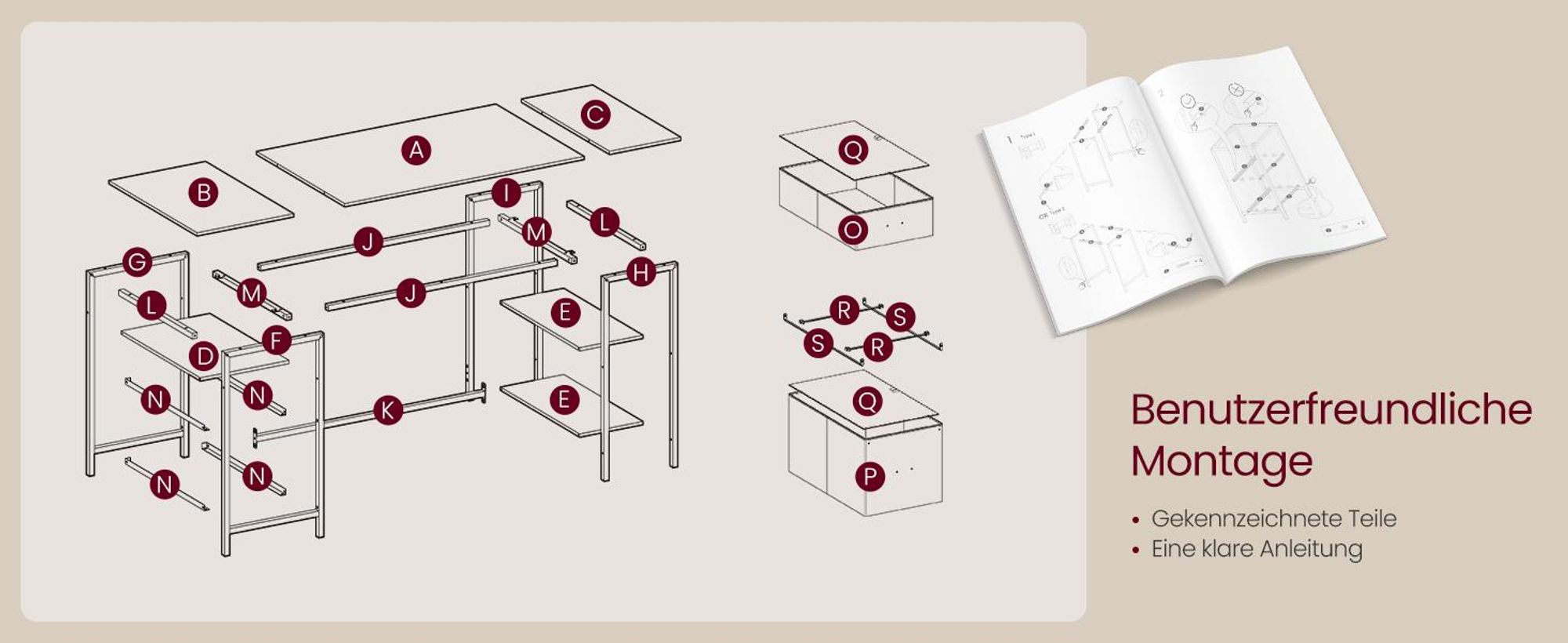 VASAGLE Computertisch mit 3 Ablagen, Bürotisch mit 2 Schubladen, Schreibtisch, 160 x 60 x 76 cm, Industrie-Stil, braun-schwarz