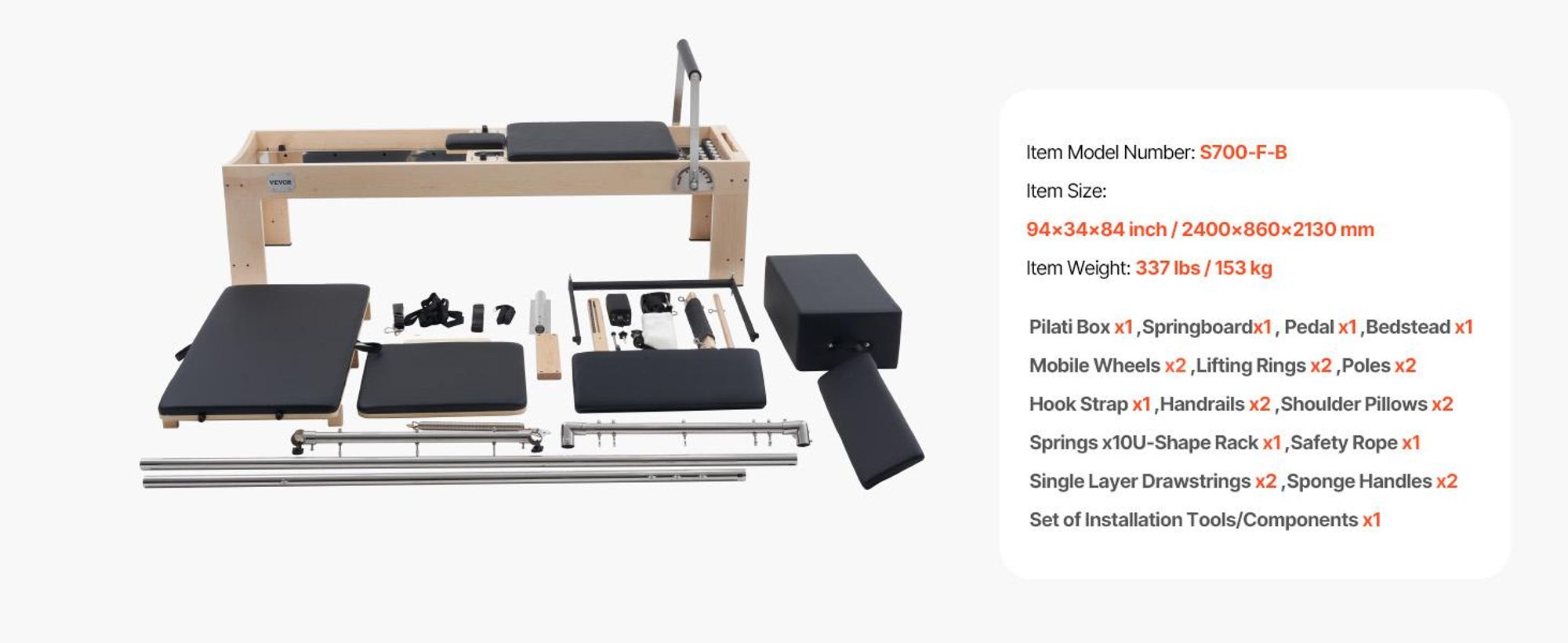 VEVOR Pilates Reformer, Holz-Pilates-Maschine für das Heimstudio, Krafttraining Workout-Ausrüstung mit doppeltem Widerstand, Reformer-Box, Sprungbrett, für fortgeschrittene Benutzer und Anfänger, bis zu 400 LBS, Ahornholzrahmen