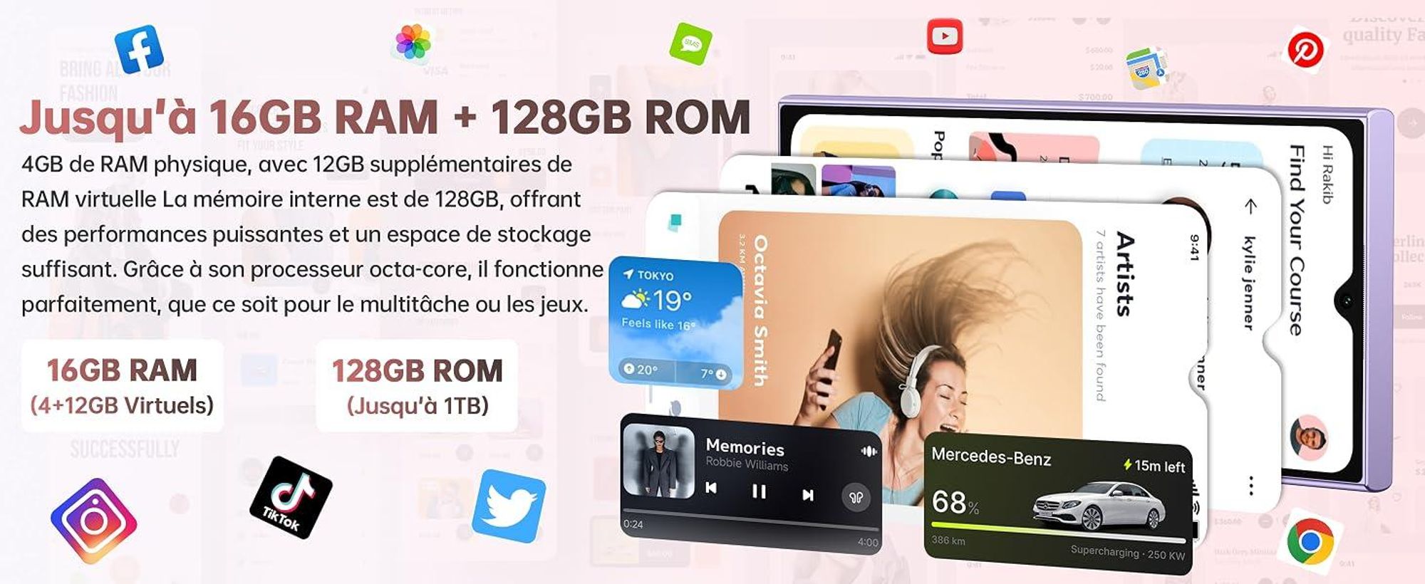 OUKITEL C62 Smartphone Android 15, Téléphone Portable 16 Go RAM (4+12) + 128 Go, Écrans 6,88" et 1,81", Batterie 5150 mAh, GPS/OTG, Noir