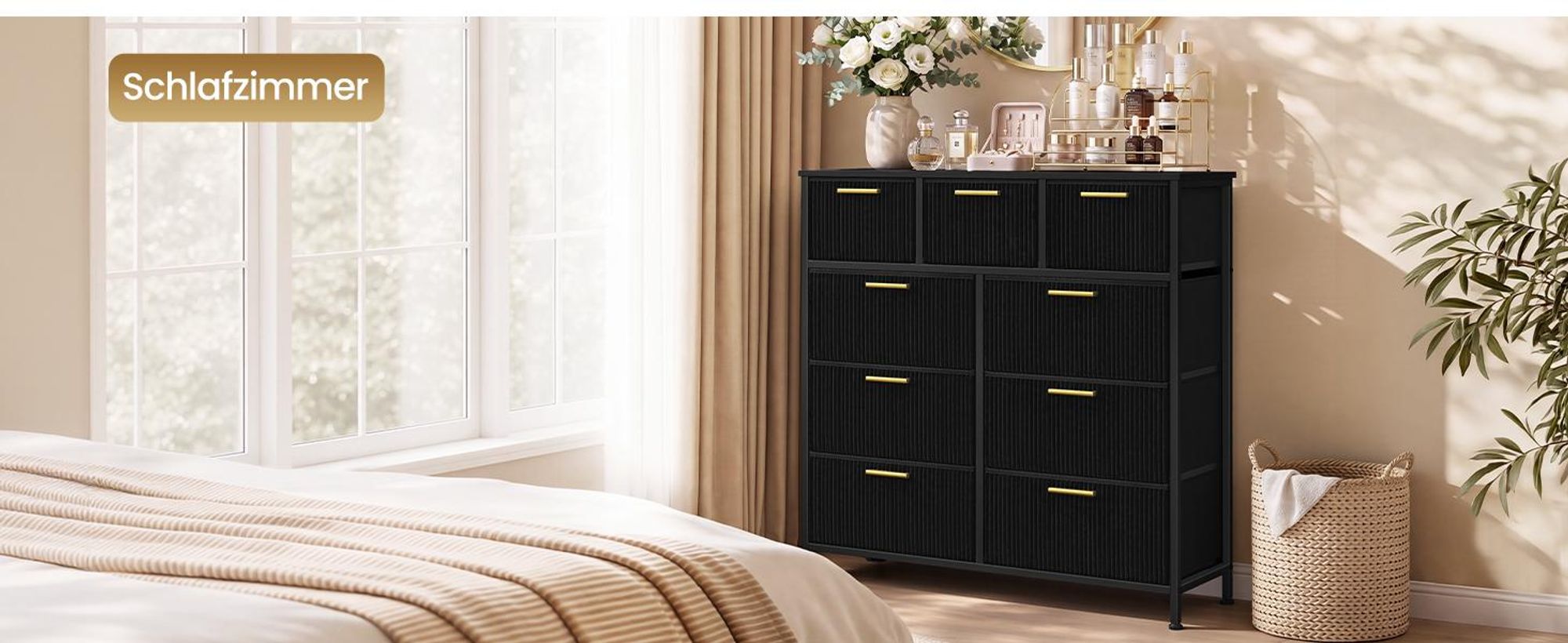 SONGMICS Kommode mit 9 Schubladen, 98,7 x 30 x 96,2 cm, Tintenschwarz