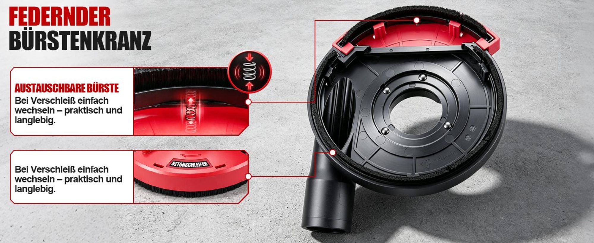 Staubschutz mit 3×125 mm Diamant-Schleiftopf & 4 Adapterring 35,3–50 mm Absaugaufsatz Absaughaube für Winkelschleifer Betonschleifer Betonfräse