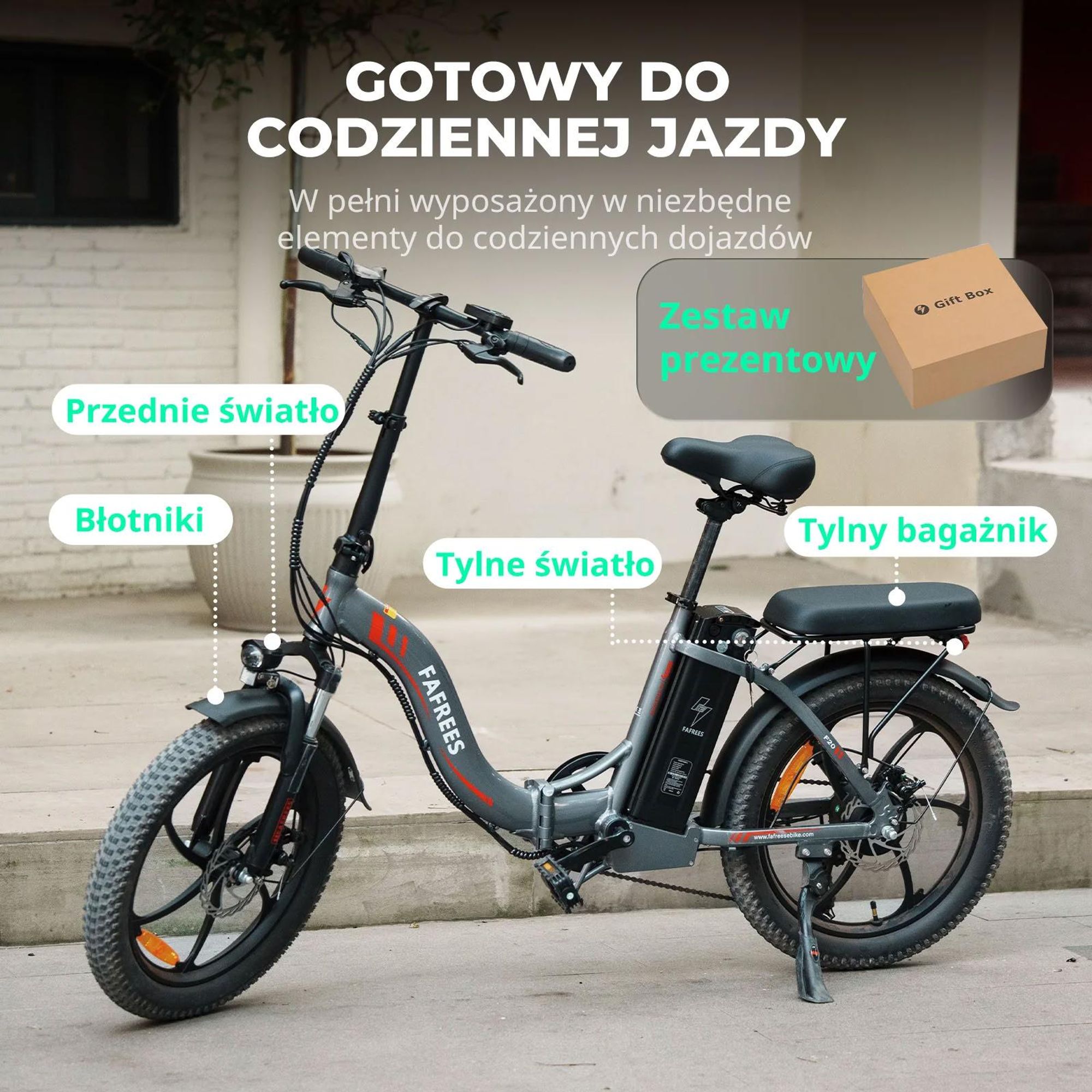 FAFREES F20 Rower Elektryczny - Silnik 250W Bateria 36V18Ah Koła 20'' Mechaniczny Hamulec Tarczowy - Szary