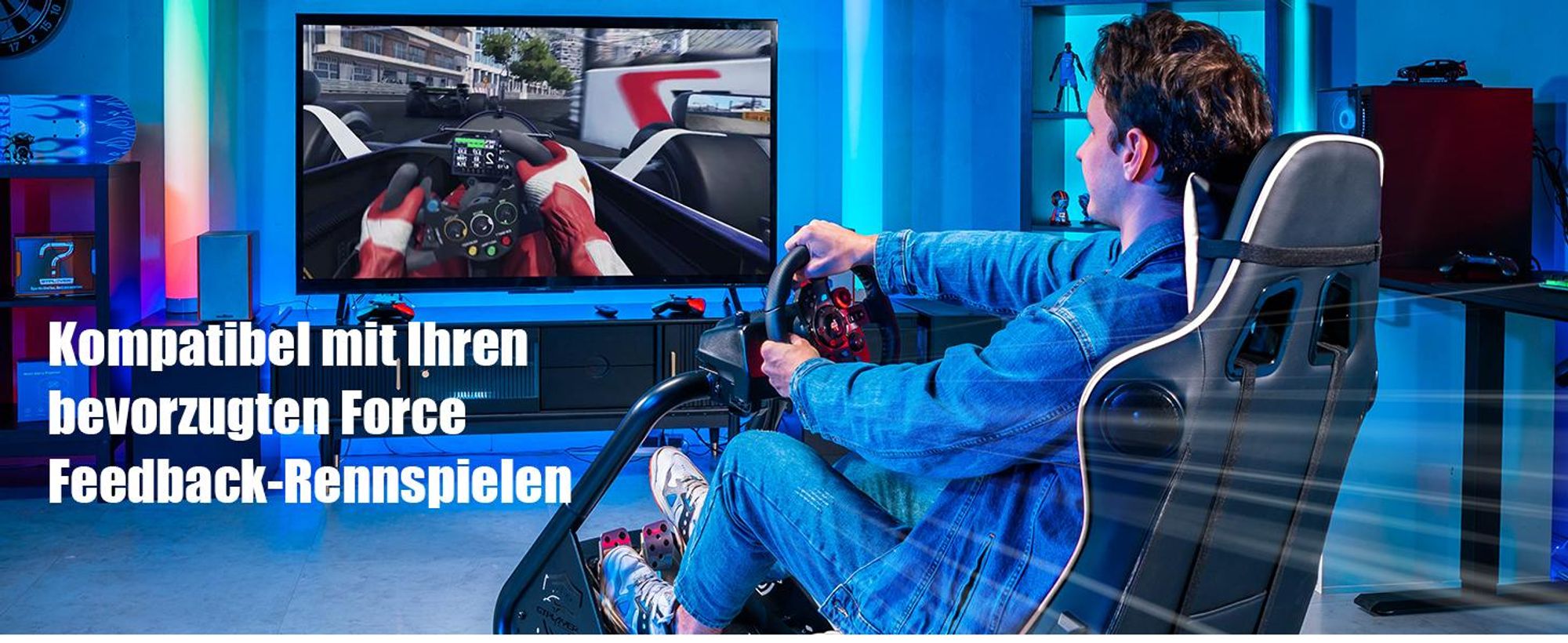 GTPLAYER Simulator Cockpit, SIM racing Cockpit, rennsimulator lenkradständer Gamingstuhl racing wheel stand mit Bluetooth-Lautsprecher und Pedalablage