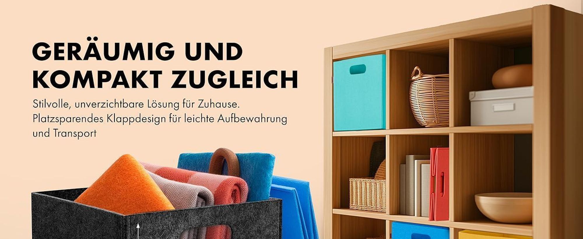 Havenhaus Filzkorb faltbar 6er Set peach pink 30x30x30cm | 6er Set Boxen Aufbewahrung Filz | Faltbox geeignet für Aufbewahrung im ganzen Haus | Korb