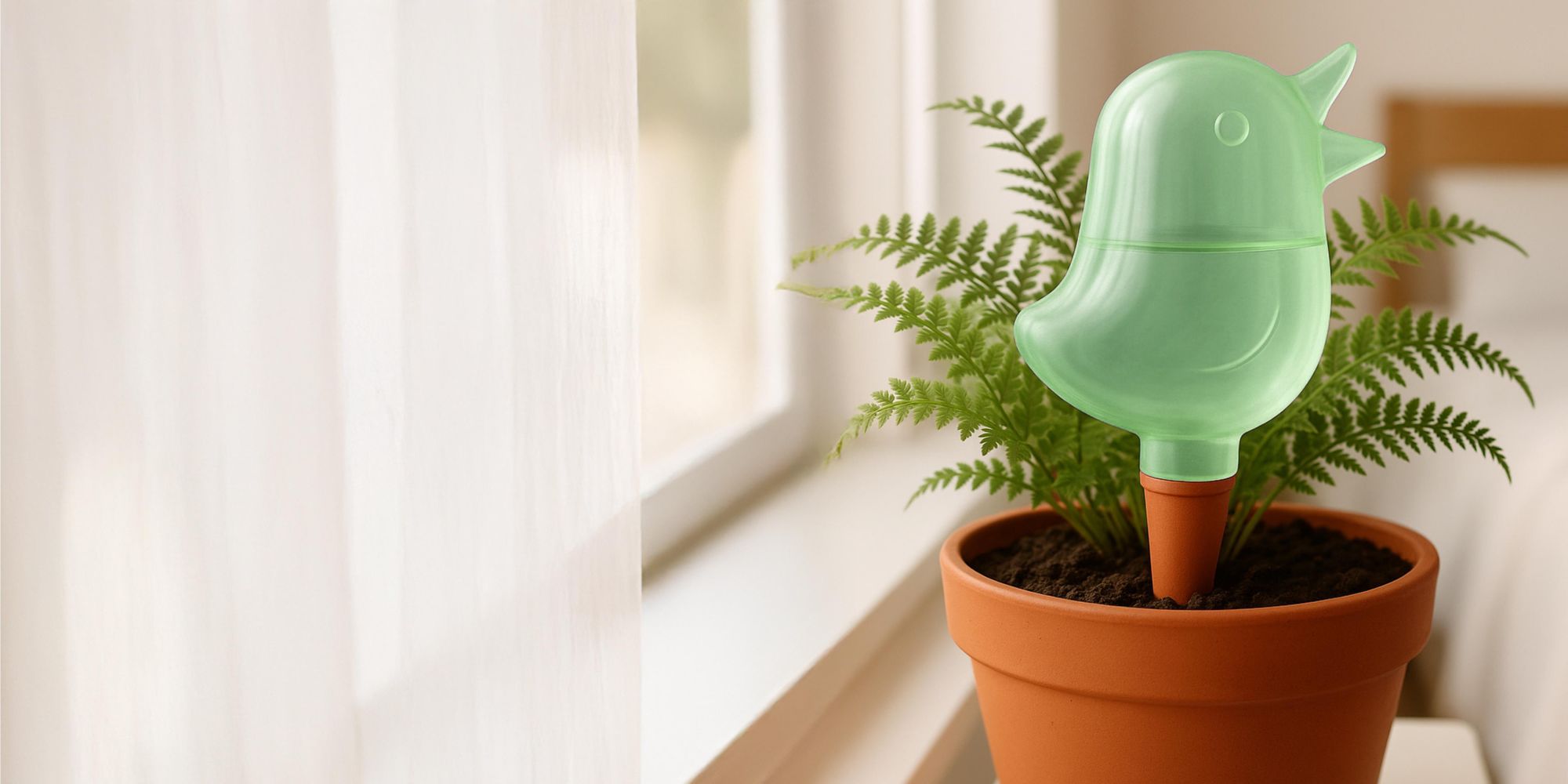 Automatischer Pflanzenbewässerer in Vogel-Form, Wasserspender für Topfpflanzen, Bewässerungskugel 80 ml, EVI HOME Green Bird, Grün