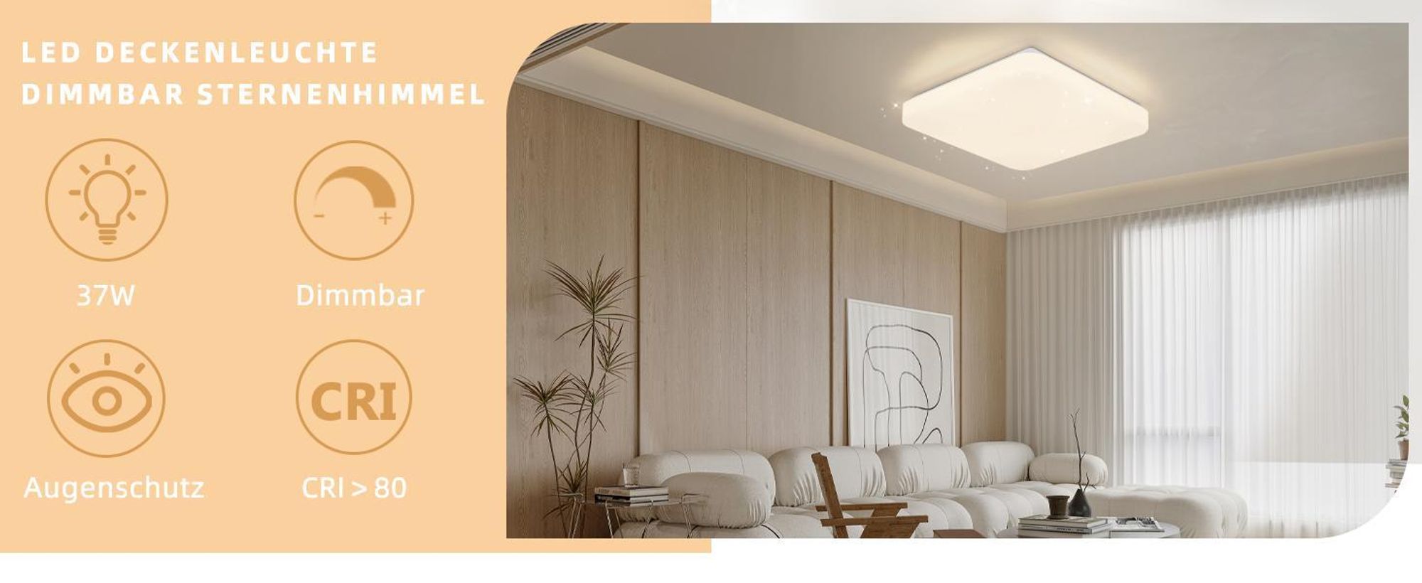 ZMH Plafonnier LED Ciel étoilé Plafonnier à intensité variable avec télécommande Chambre à coucher 37W 28cm Carré Lampe de cuisine pour salon Cuisine Couloir