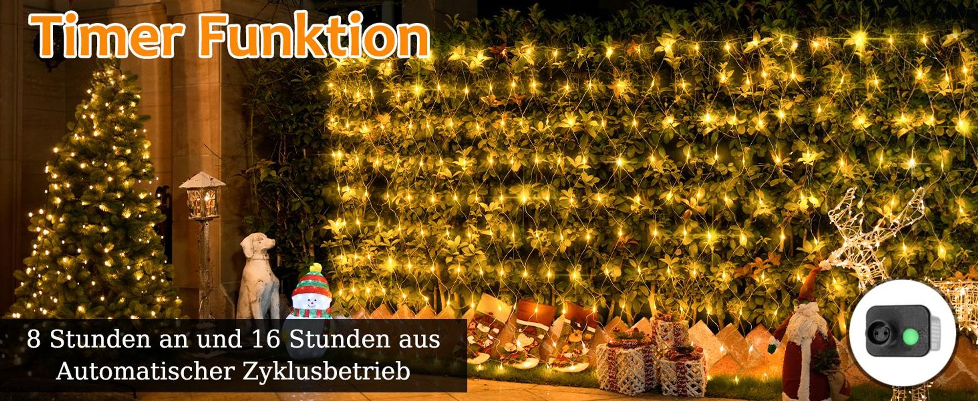 2x3M LED Lichternetz 8 Lichtmodi Wasserdicht Lichterkette mit Timer und Memory Funktion für Weihnachten Garten Hochzeit Deko