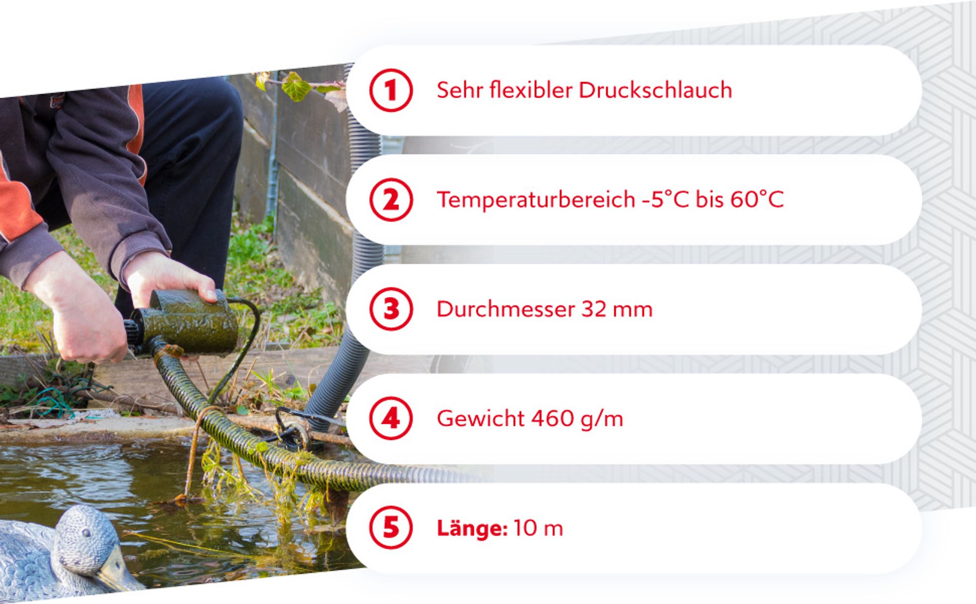Wiltec Druck- und Saugschlauch 10m Teichschlauch 32mm (1 1/4") schwarz kältebeständig bis –5 °C, sehr gute UV-Beständigkeit Pumpenschlauch