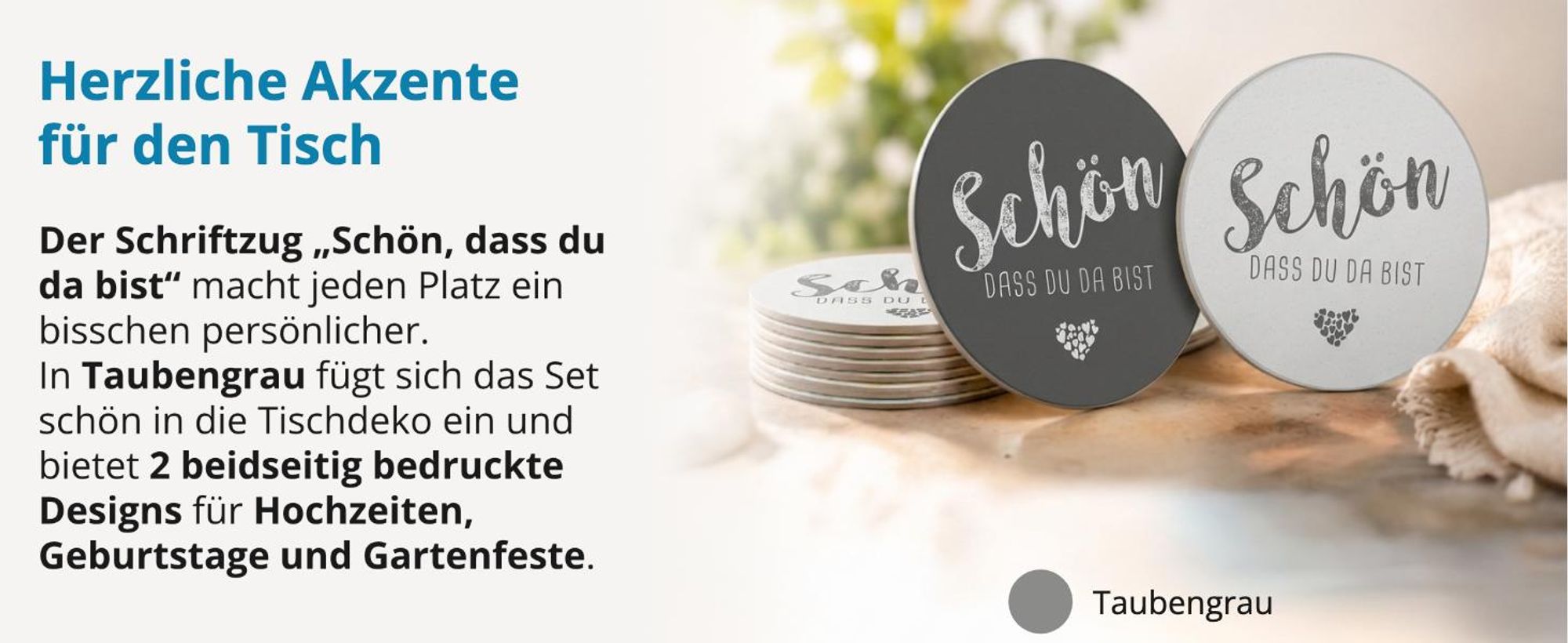 itenga 40x Bierdeckel Untersetzer "Schön dass du da bist" taubengrau grau