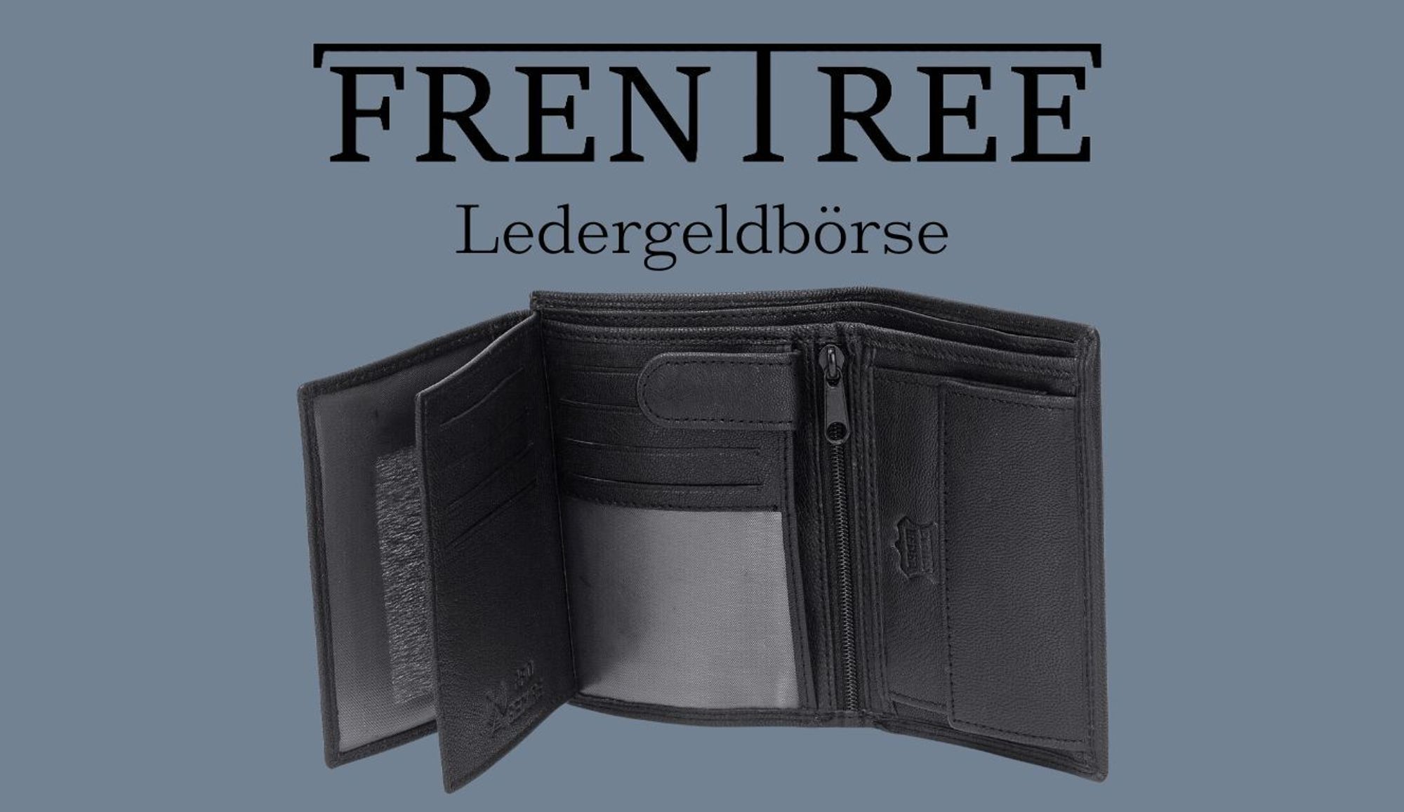 Frentree® Herren Leder Geldbörse mit RFID Schutz, 11 Kartenfächer, Hochformat Portemonnaie, Schwarz