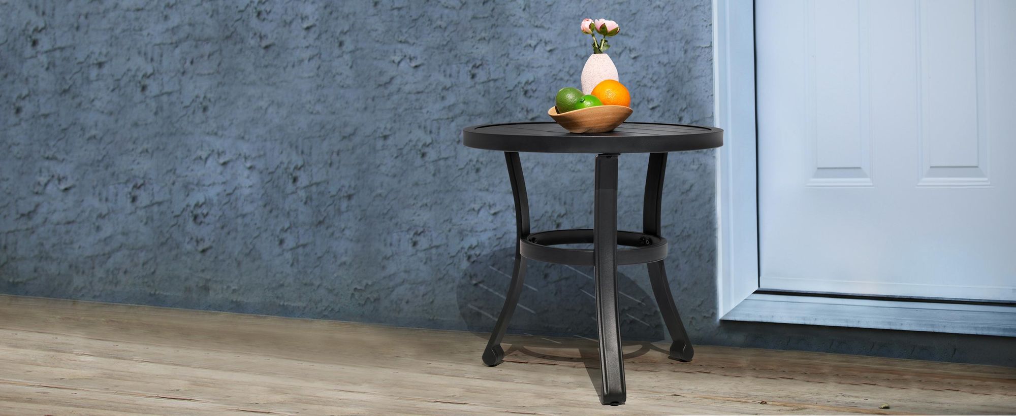 Outdoor-Beistelltisch aus Metall, 51 cm, rund, Schwarz
