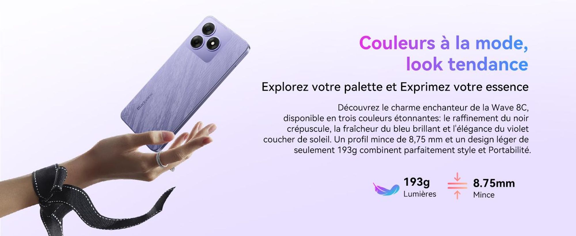 Blackview Wave 8C Android 14 Mobile sans abonnement Octa Core 6,56" HD+ Smartphone, 2GB+64GB/2TB extensible, appareil photo 8MP+13MP, 4700mAh,4G Dual SIM