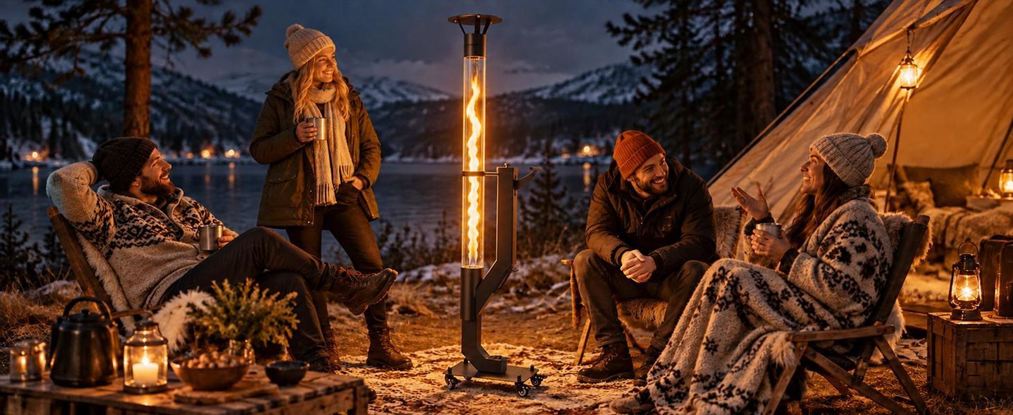 ZMH Caminetto da esterno cilindrico, 6 kW, stufa a pellet freestanding con ruote girevoli, base di appoggio da 167 cm, fiamma regolabile, ideale per l'esterno e per feste