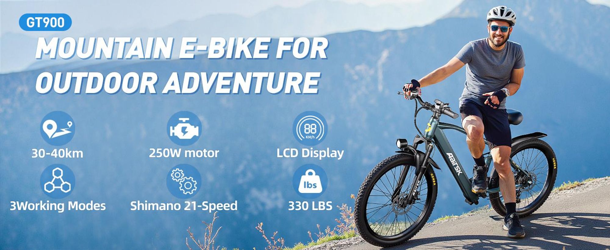 GT900 Mountain-E-Bike, 250 W, 25 km/h, 36 V 13 Ah (468 Wh), 24-Zoll-Reifen, 150 kg