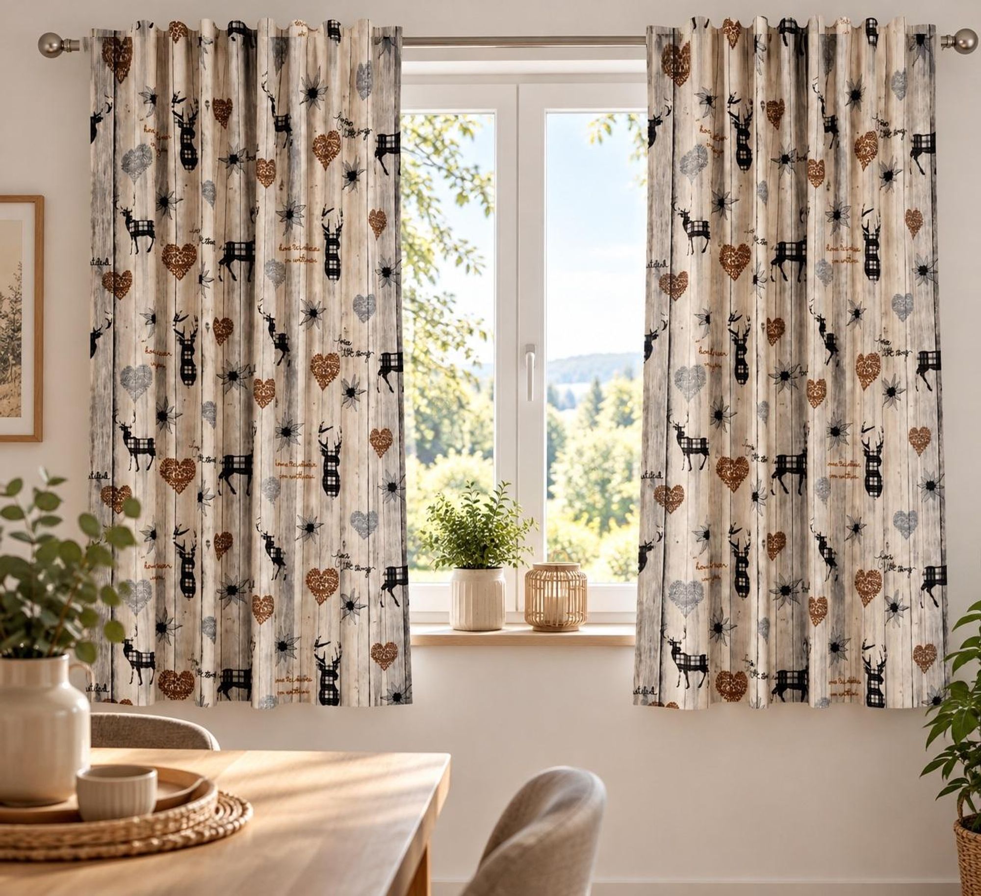 Schlaufenschal Hirsch Landhaus braun BxH 135x145cm
