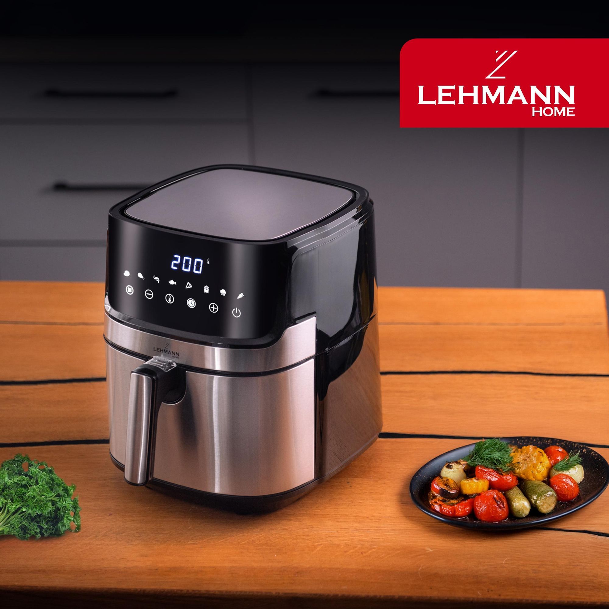 Frytkownica beztłuszczowa LEHMANN PURE kompaktowa frytownica 6,5l. Air Fryer 1700W, wyjmowany kosz, 80–200°C