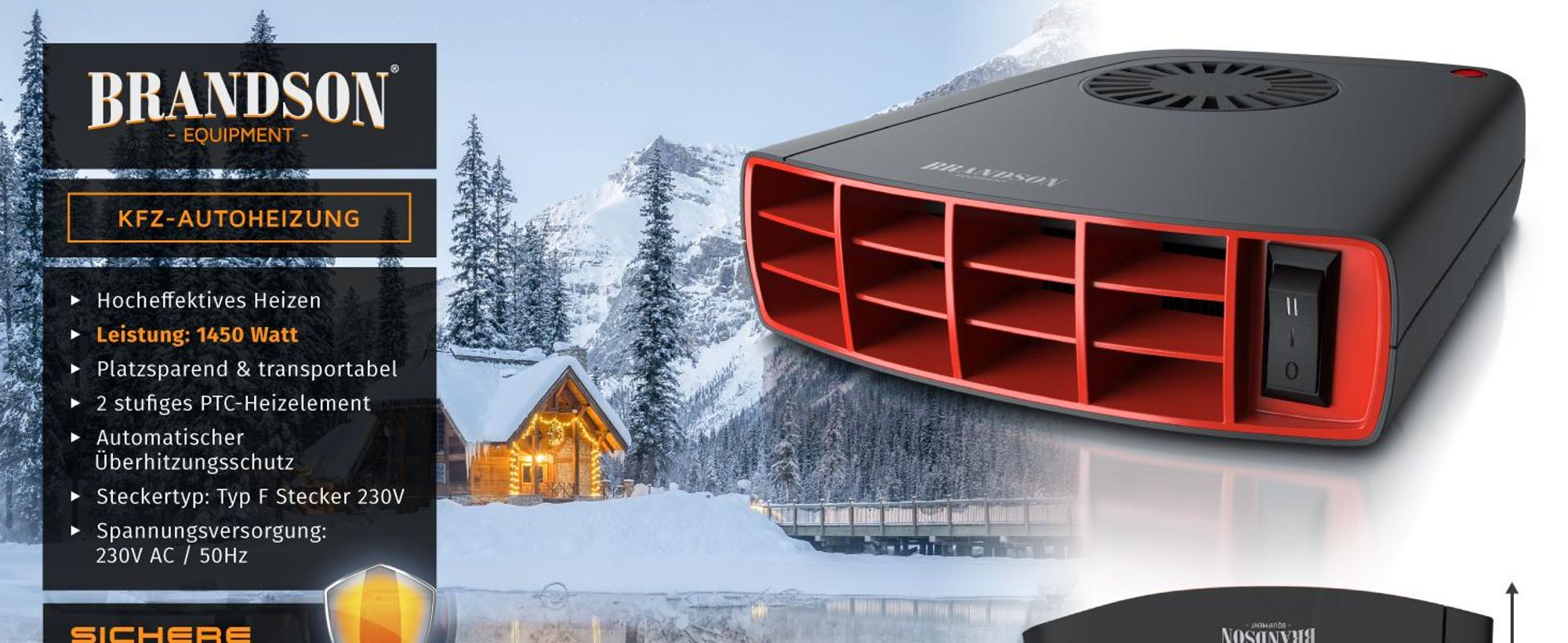 Brandson Heizlüfter 1400W, Innenraumheizung, mobile Auto Heizung, PKW, Überhitzungsschutz, Entfroster Standheizung, Schwarz/Rot